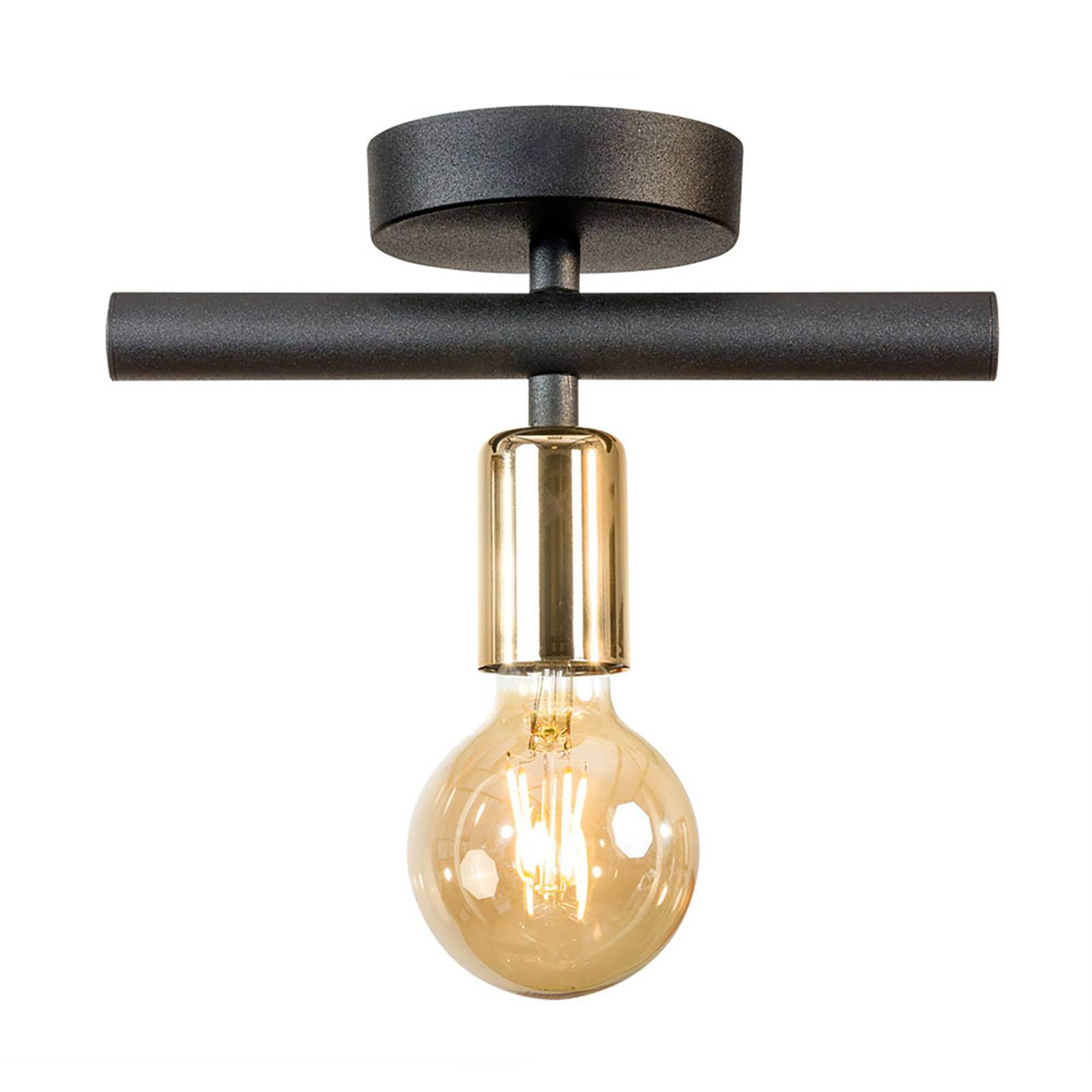 euluna - lampa sufitowa leo, 1-punktowa, czarna/z?ota, do salonu / jadalni, stal, e27, 40w, d?. 24 cm, szer. 10 cm, wys. 14 cm