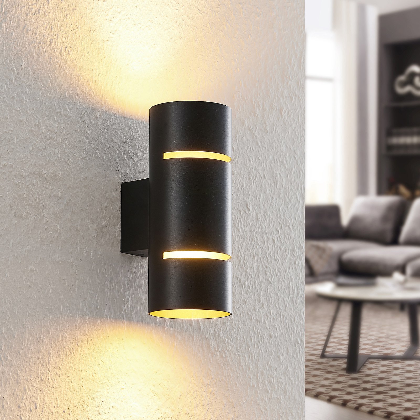 Lindby Deora LED fali lámpa kerek, fekete-réz