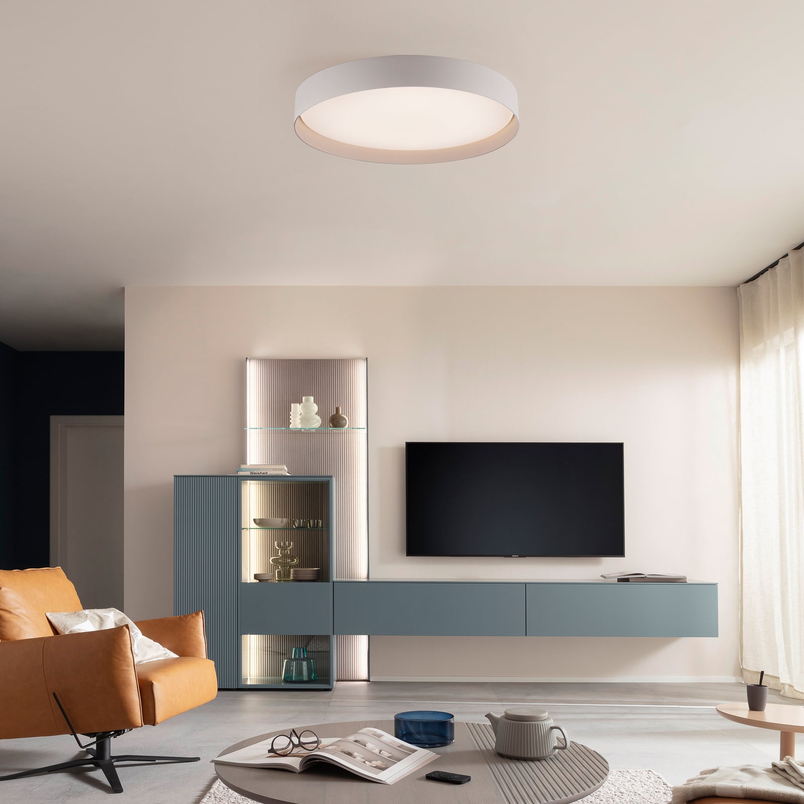 LED lubinis šviestuvas „TAVOLI“, smėlio spalvos, Ø 49 cm, metalas, CCT,