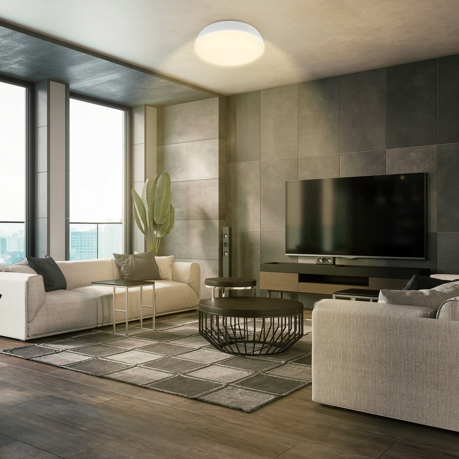 LED-taklampa Nikan, matt vit, Ø 28,5 cm, 3 000 K