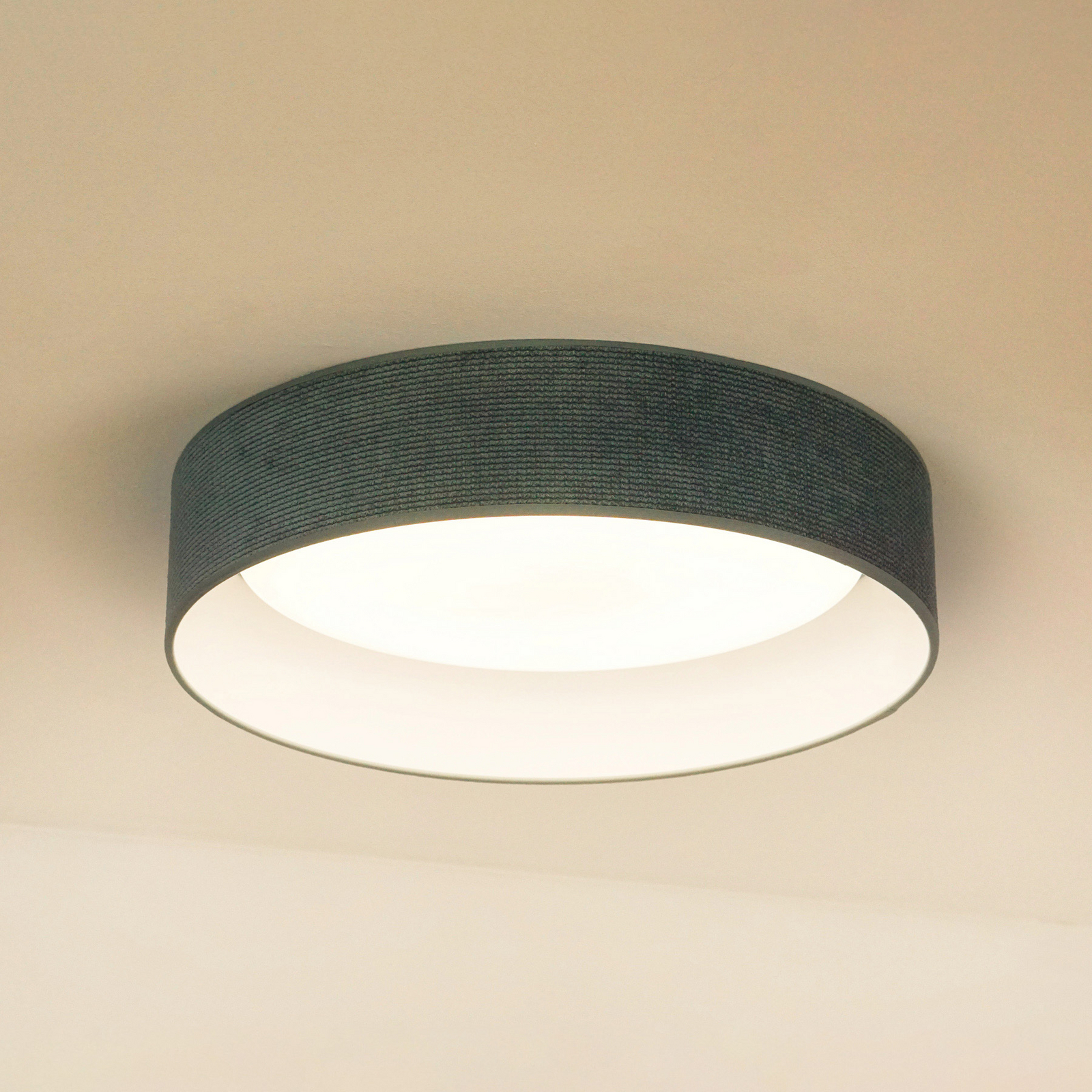 LED griestu gaismeklis Plafond, piparmētru zaļš, audums, Ø 45 cm, 3 pakāpieni