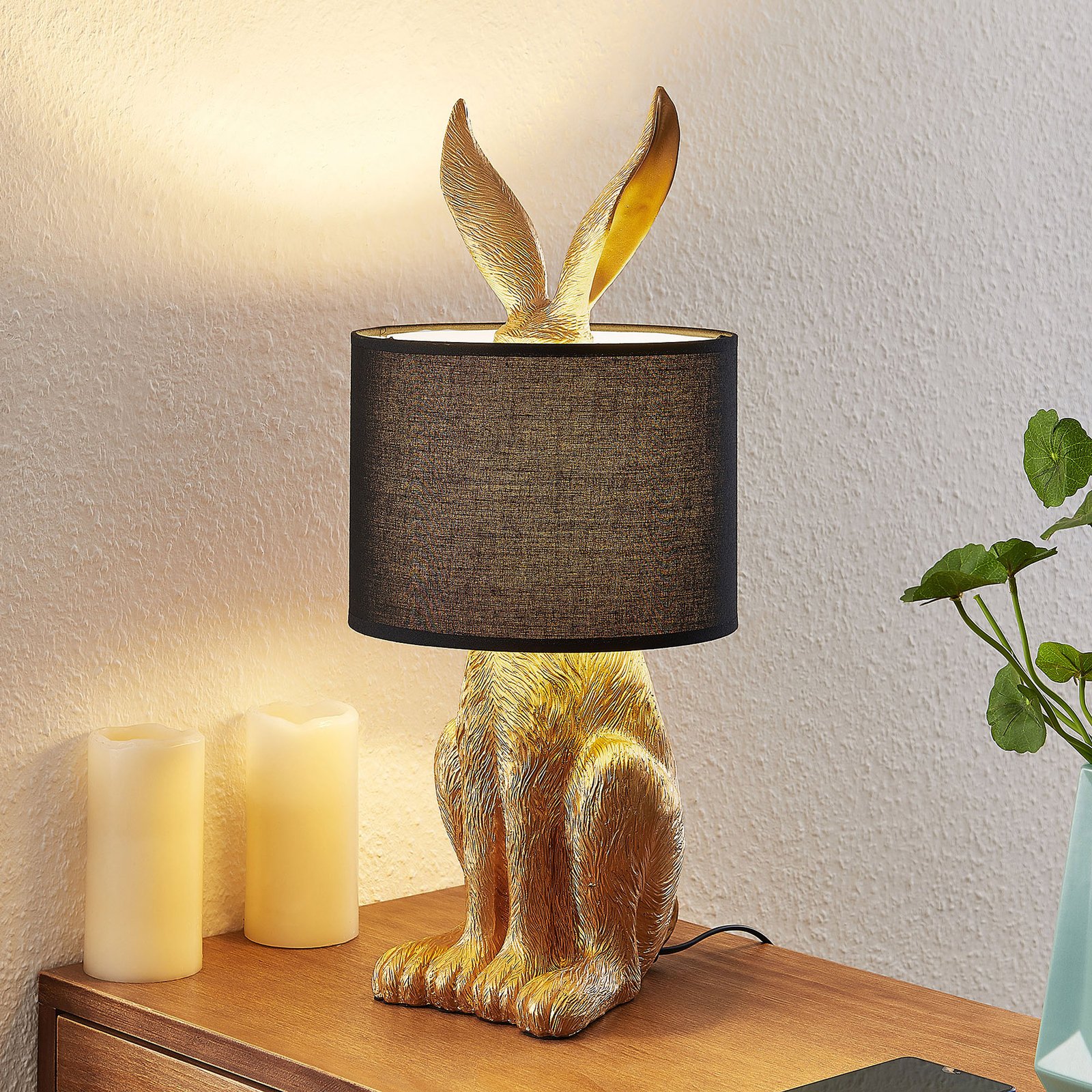 Lindby Lorentina bordlampe av stoff, kanin, gull
