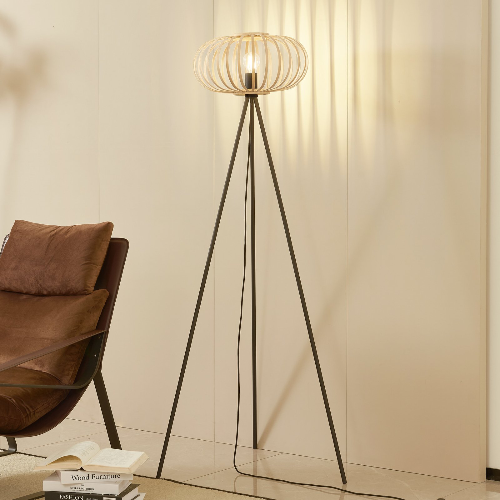 Lielle Stojací Lampa Ø40 Bambus - Lindby