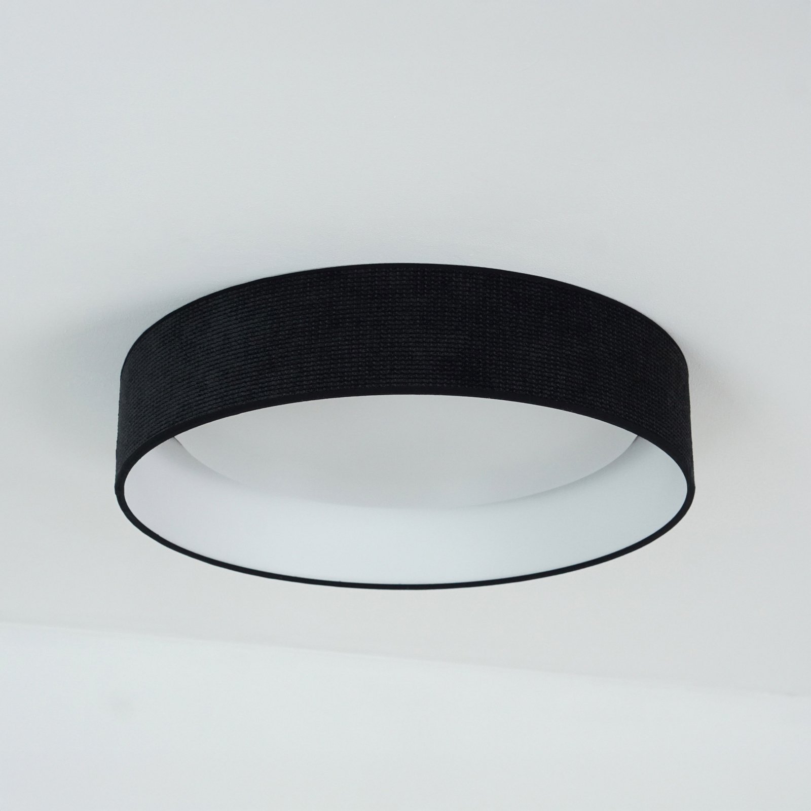 LED stropné svietidlo Plafond, čierne, tkanina, Ø 45 cm, 3-stupňové