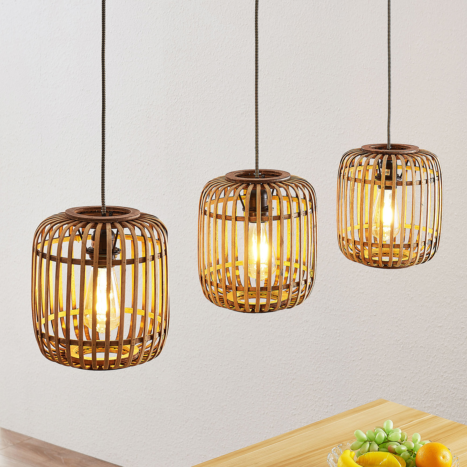 Marly Pendelleuchte, Rattan, dreiflammig