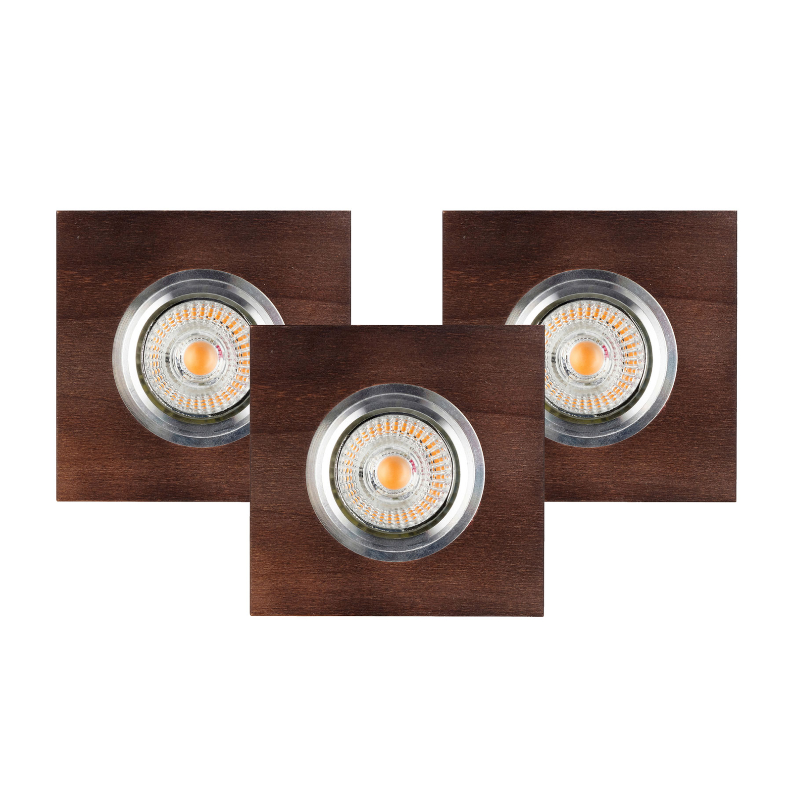 Sirion LED-downlight, 9,5x9,5 cm valnøtt 3pk