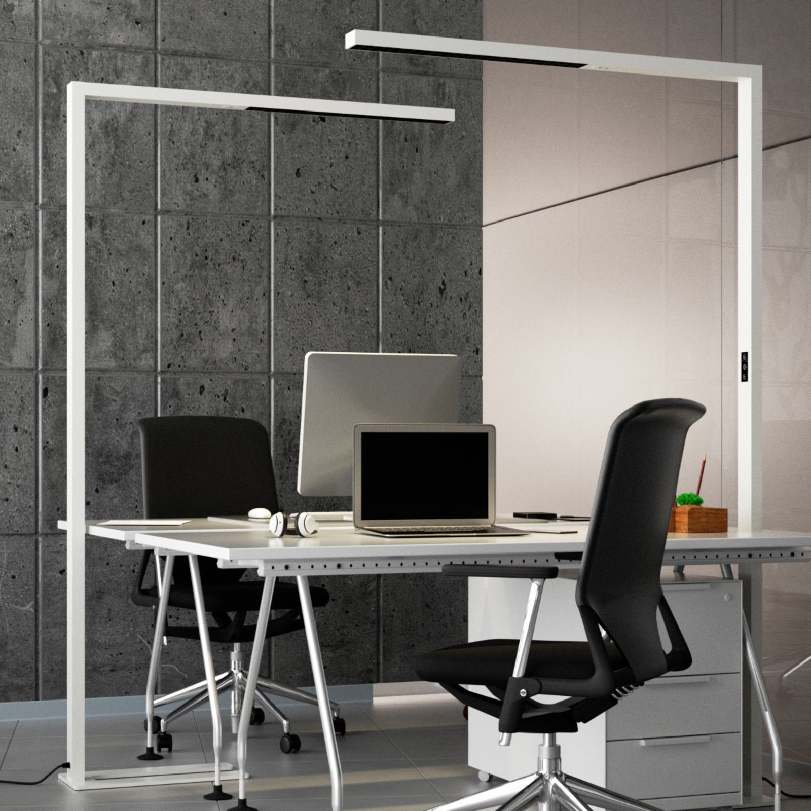 Arcchio LED office floor lamp Jolinda, white, metal, sensor