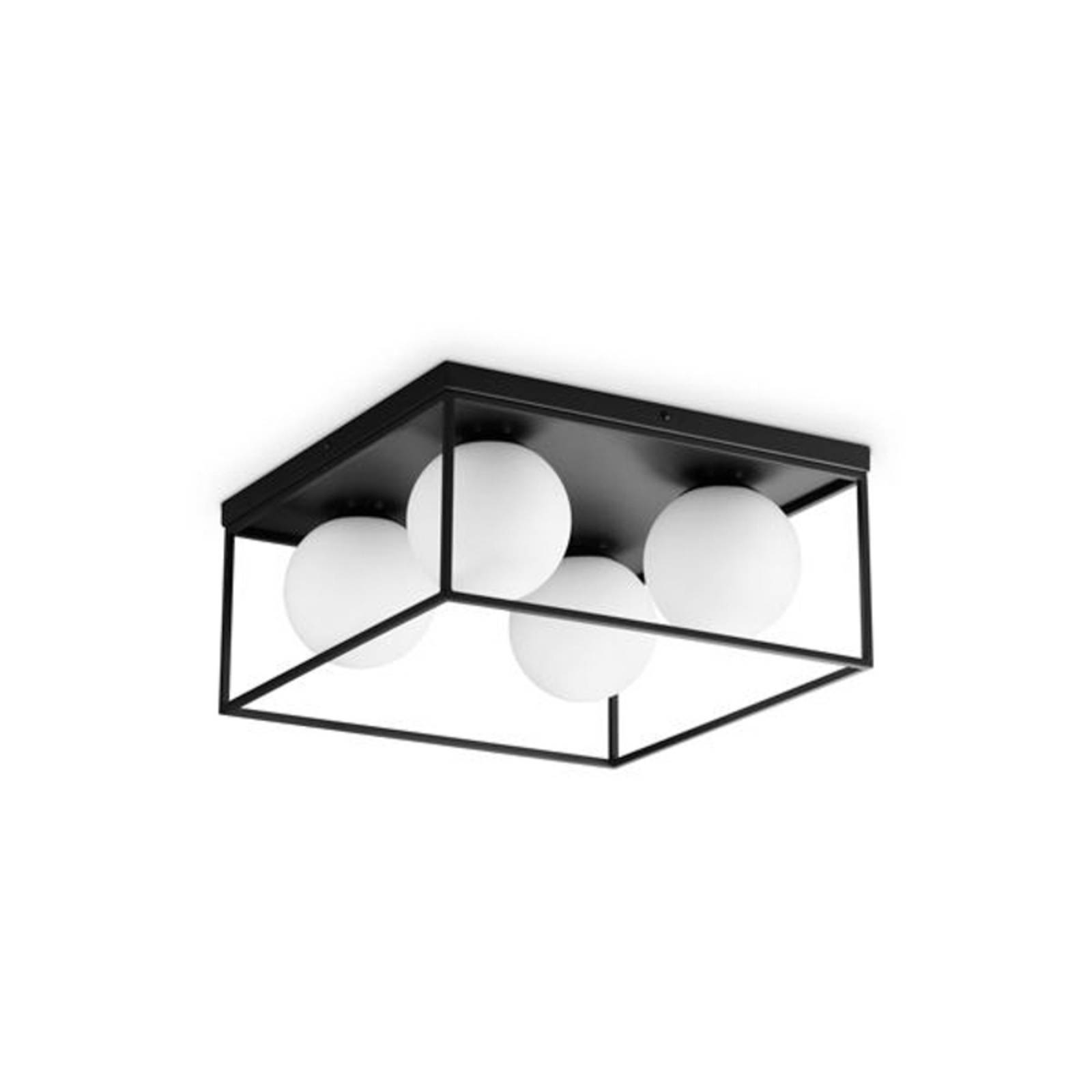 Ideal Lux Deckenlampe Lingotto, 4-flammig, schwarz, Opalglas günstig online kaufen