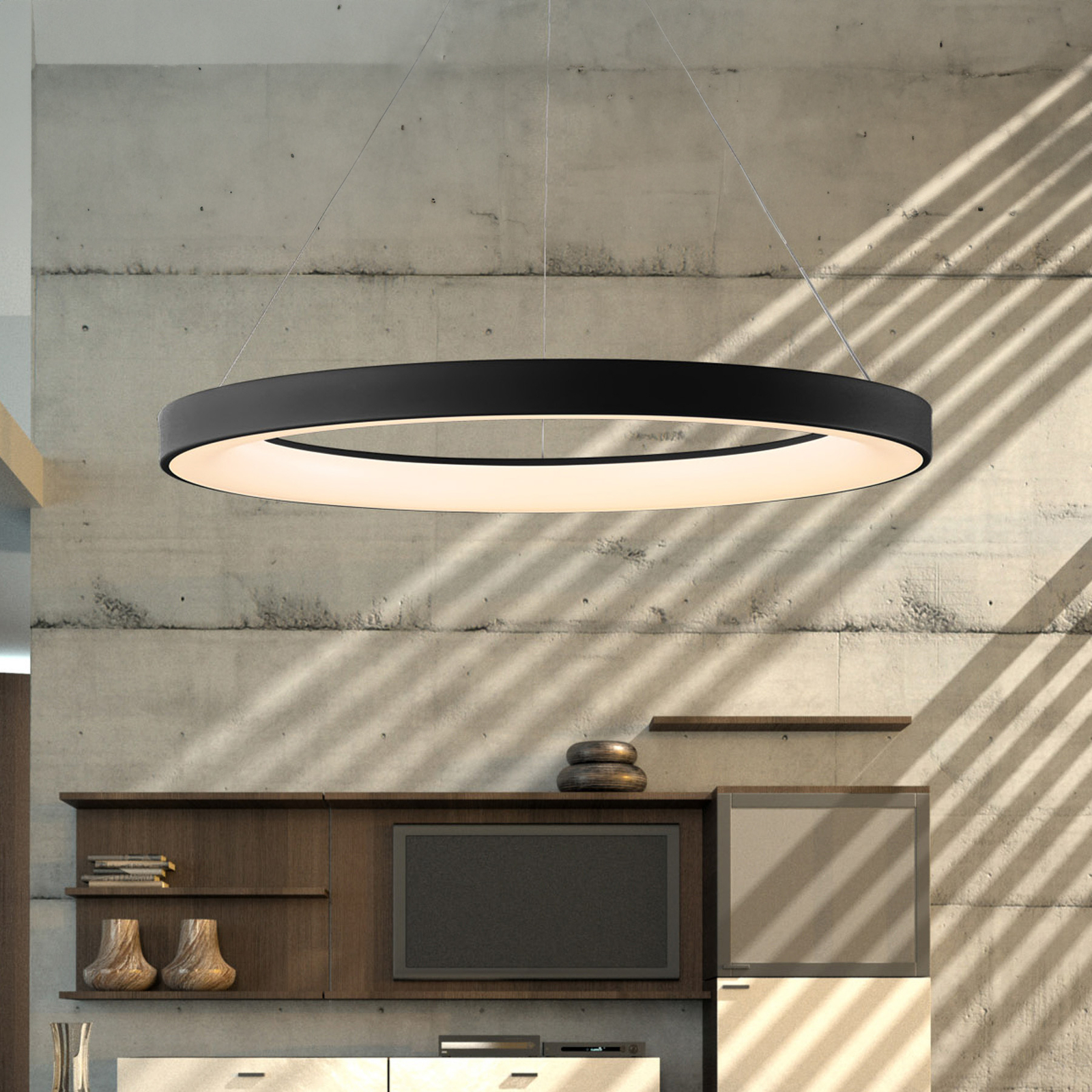 Lámpara colgante LED Niseko II, control remoto, Ø 65 cm, negro