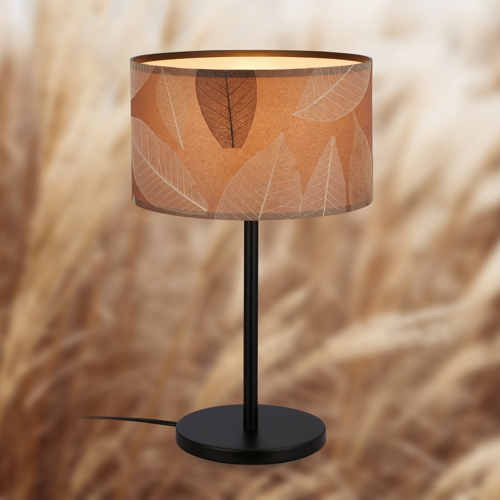 Mata table lamp, brown, textile, height 42 cm