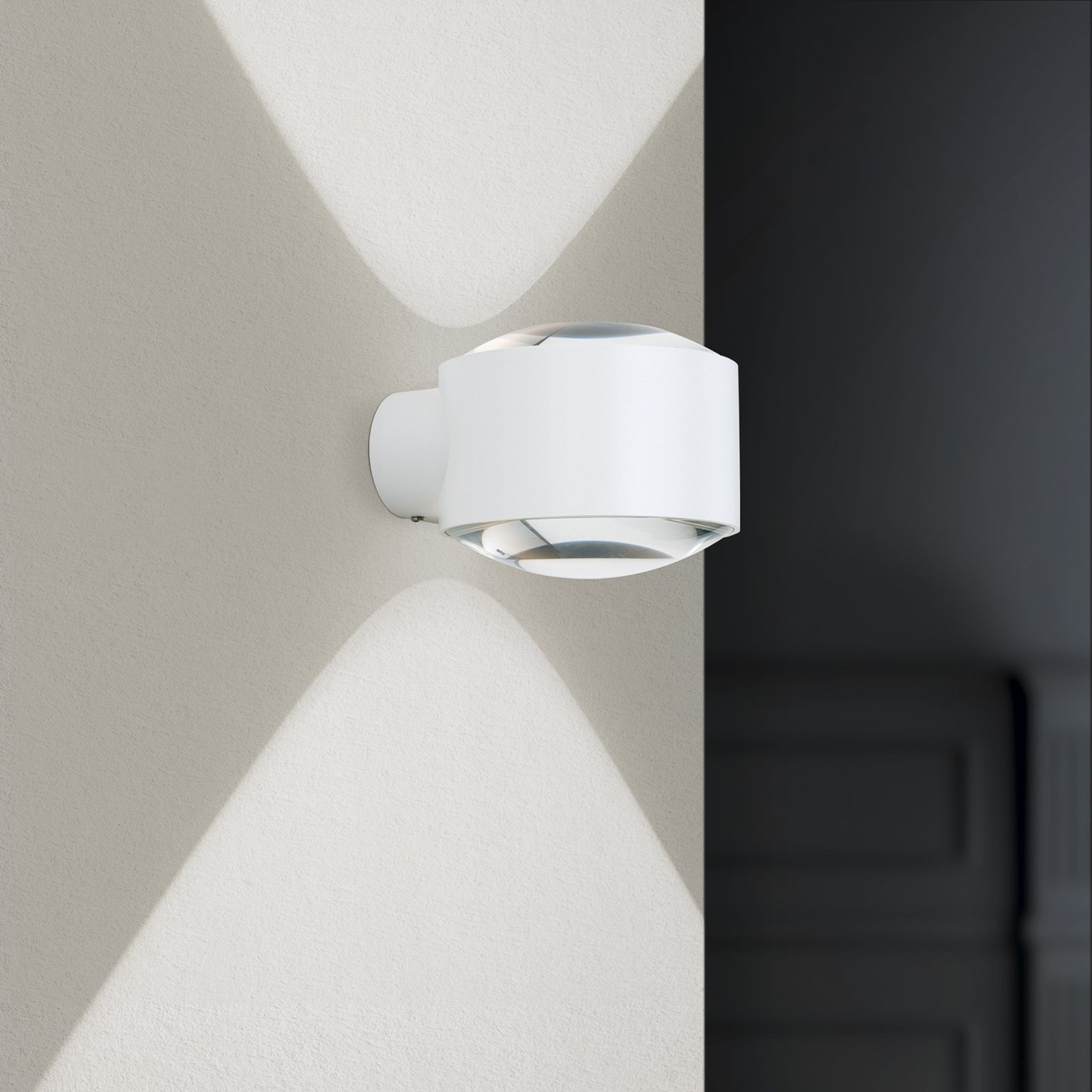 Tatra LED outdoor wall lamp, white, Ø 10.2 cm, aluminium, up/down