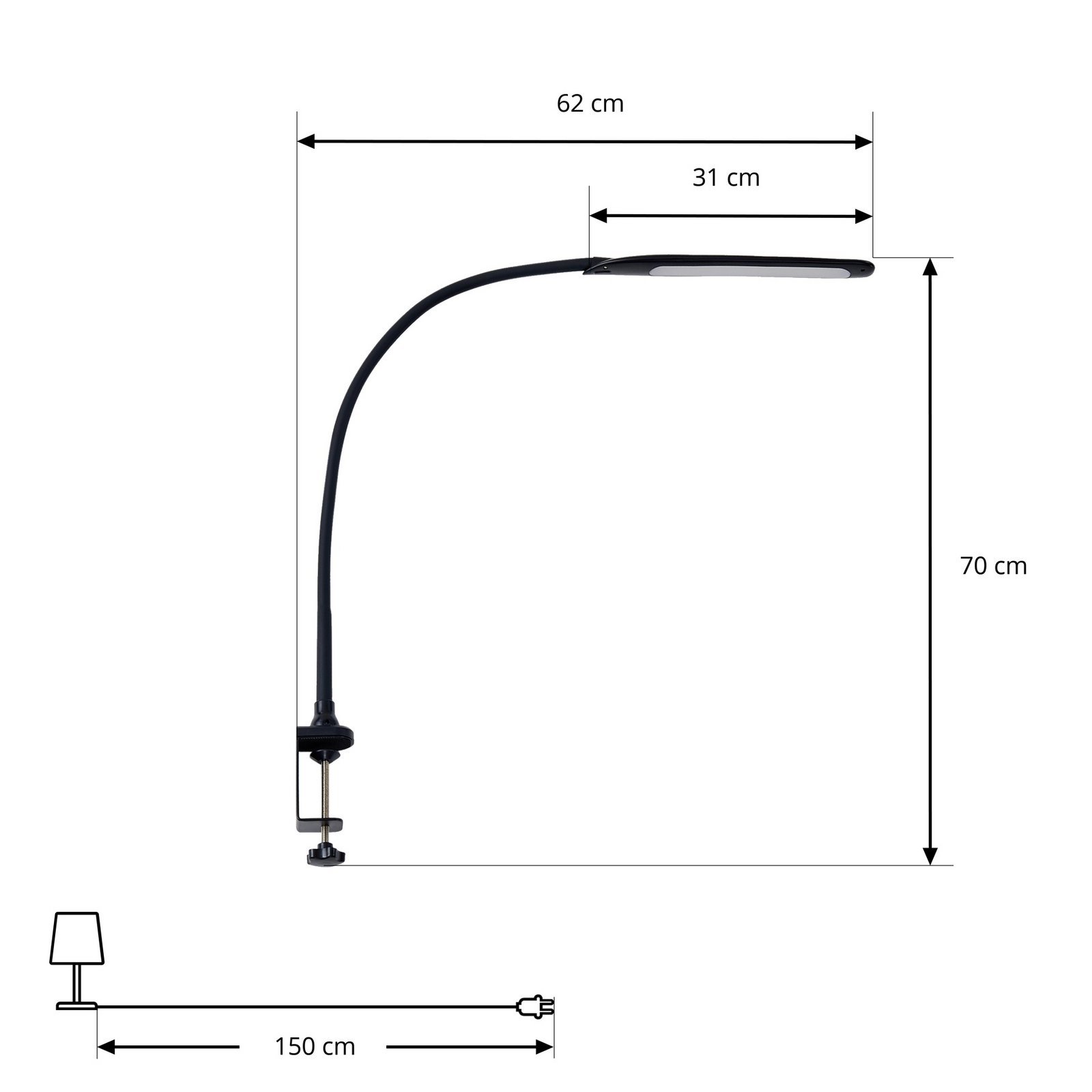 Lindby LED лампа с щипка Nilay, височина 70 cm, CCT, домашен офис