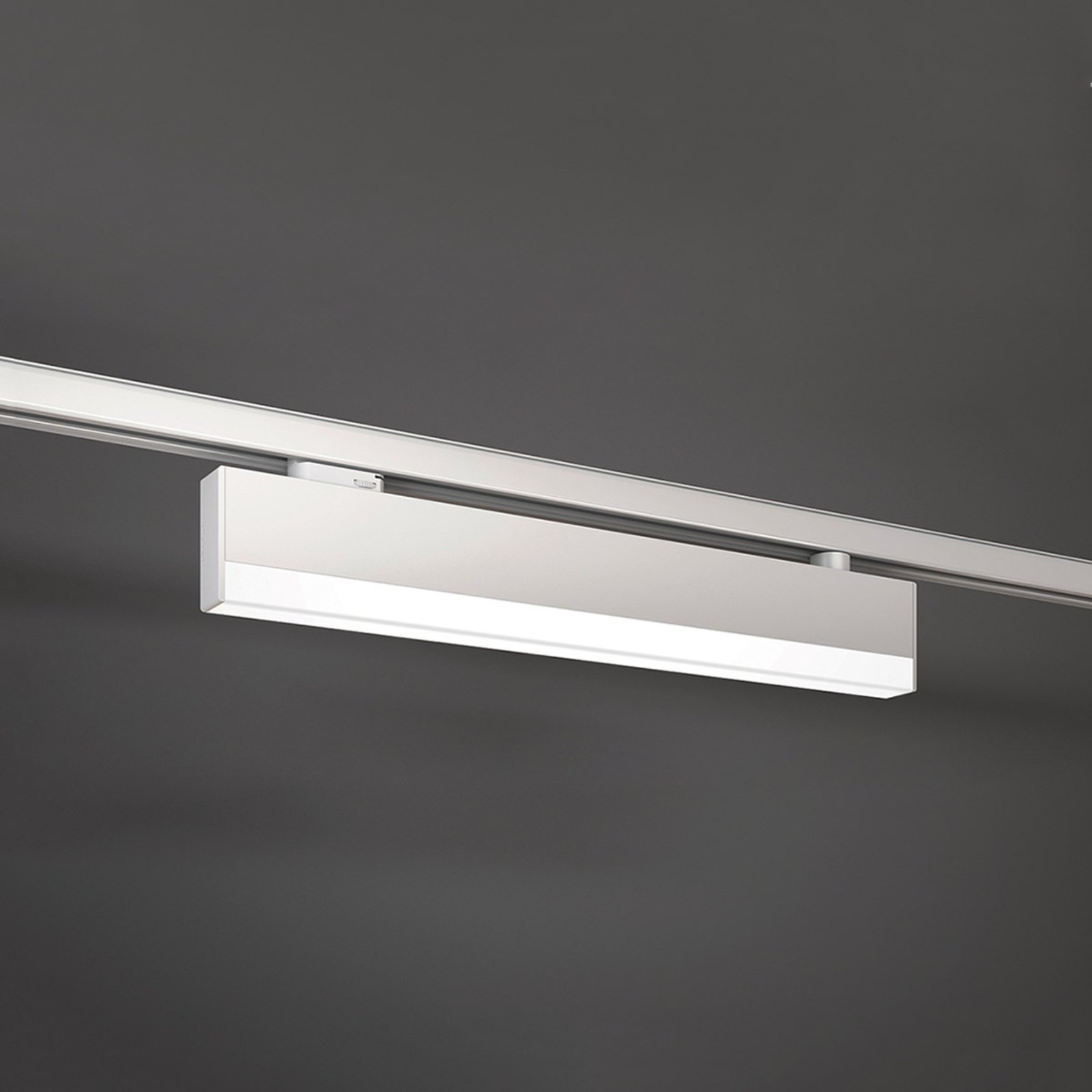 Exenia Bright LED light for three-circuit track, white, for Living / Dining Room, aluminium, polycarbonate, 28 W, energy efficiency: A+, L: 58 cm, W: 3.5 cm, H: 9.6 cm