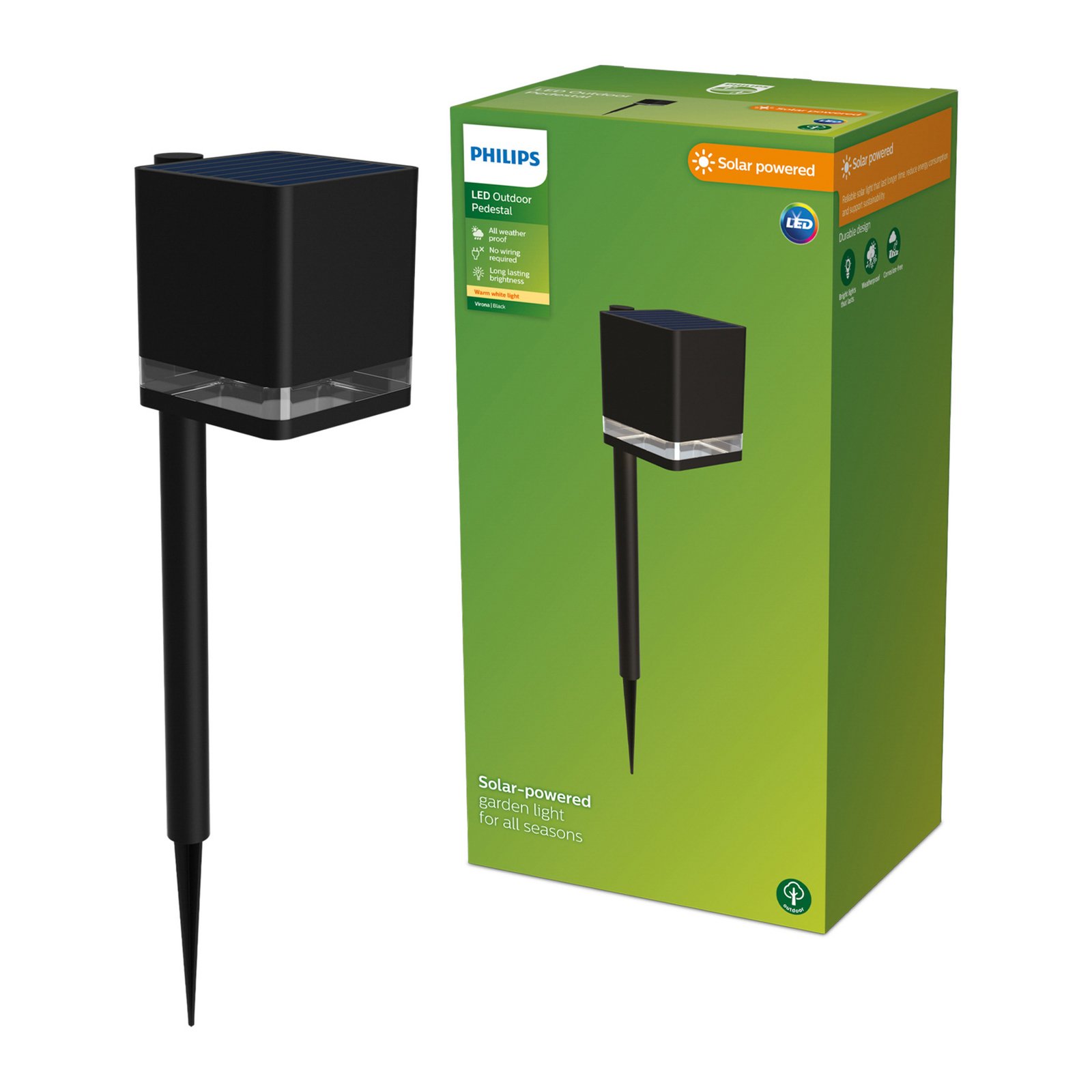Philips Lampada LED solare con picchetto Virona, nera, IP44