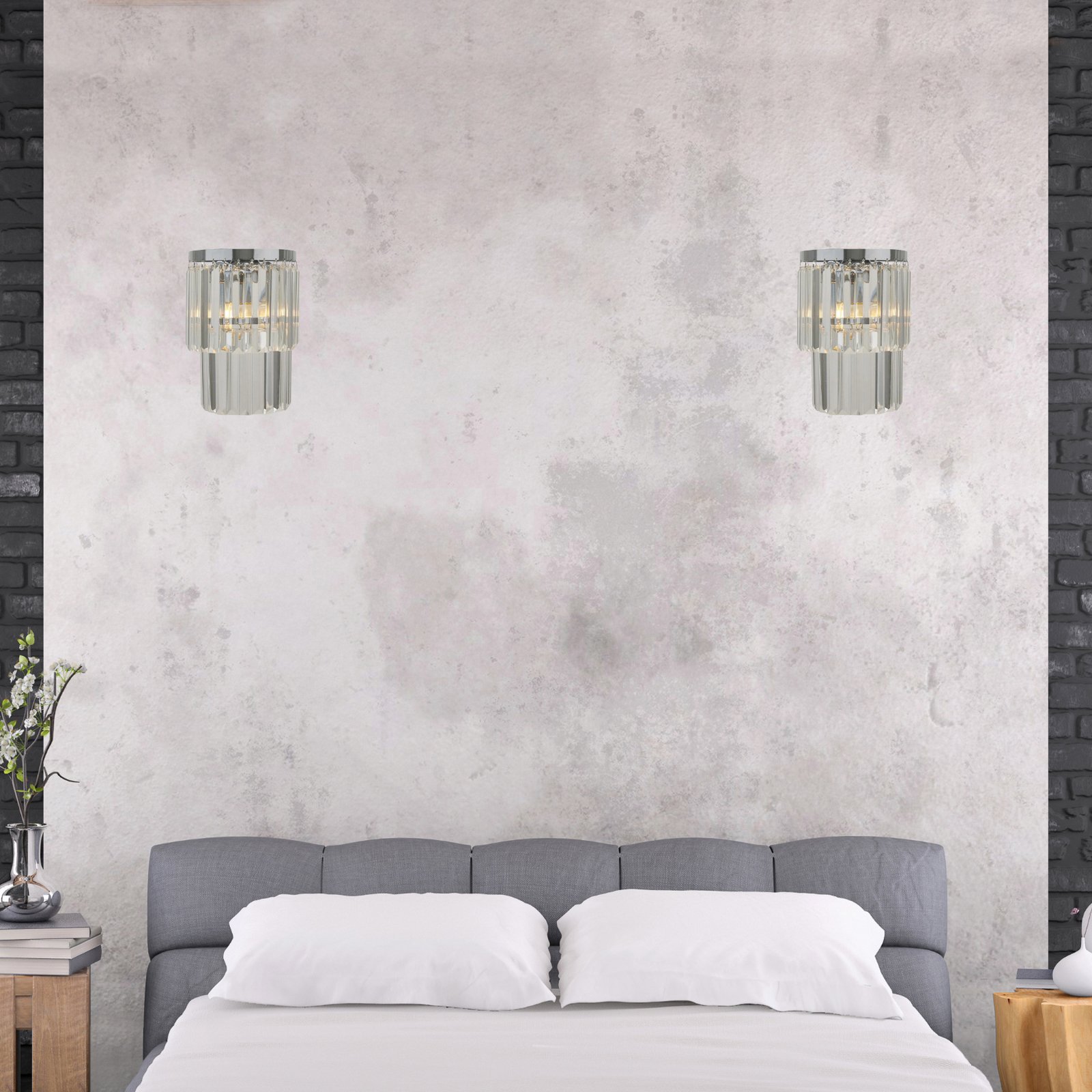 Eira wall light, chrome/clear, metal, height 25 cm, E14