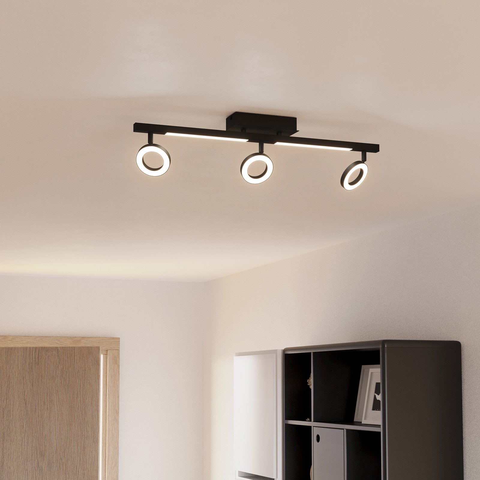 LED-Deckenspot Cardillio 2 schwarz mit drei Ringen