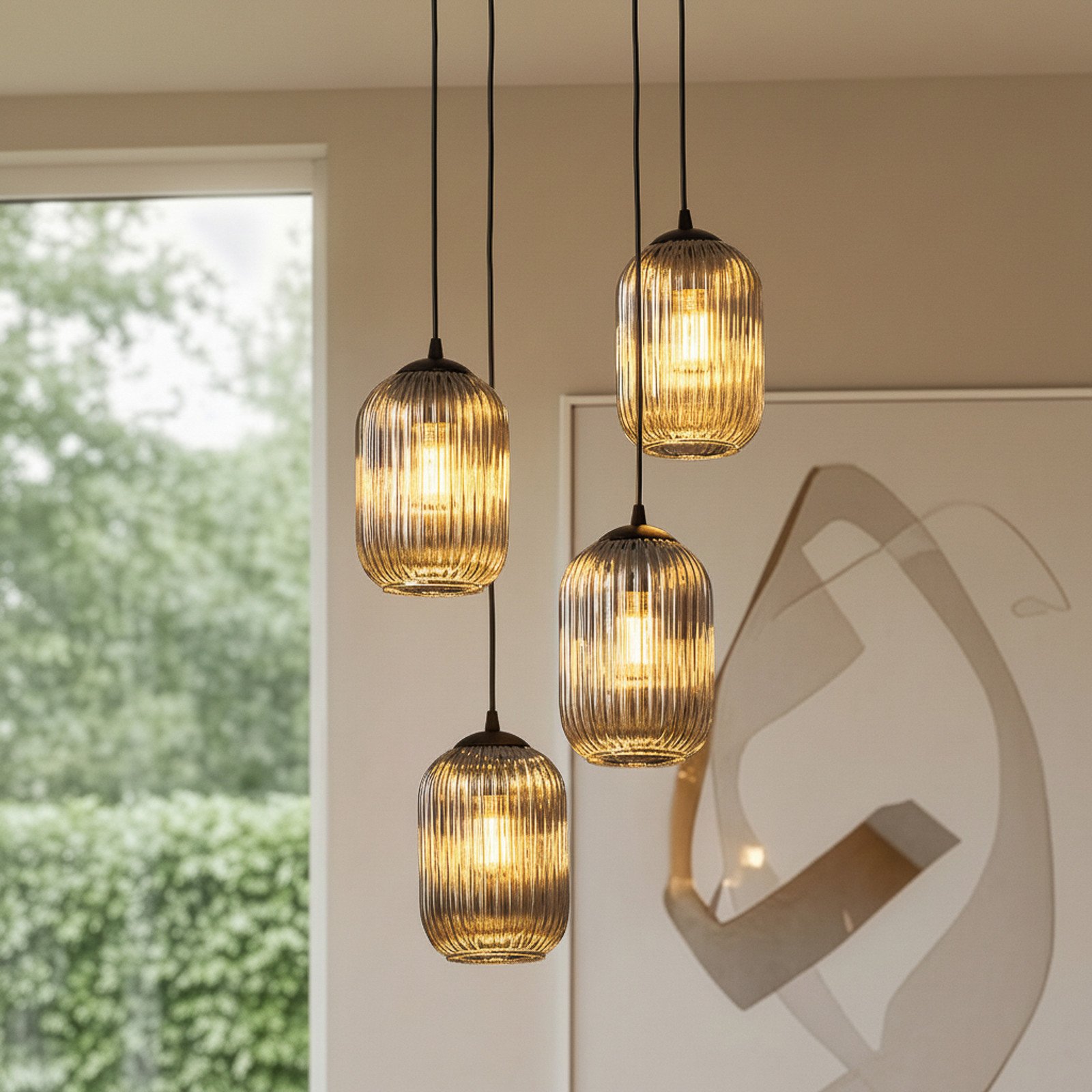 EMIBIG LIGHTING Lampă suspendată Verdi Ø 30 cm negru/gri fumuriu sticlă 4 becuri. - Camera de zi / sufragerie - gri fum negru