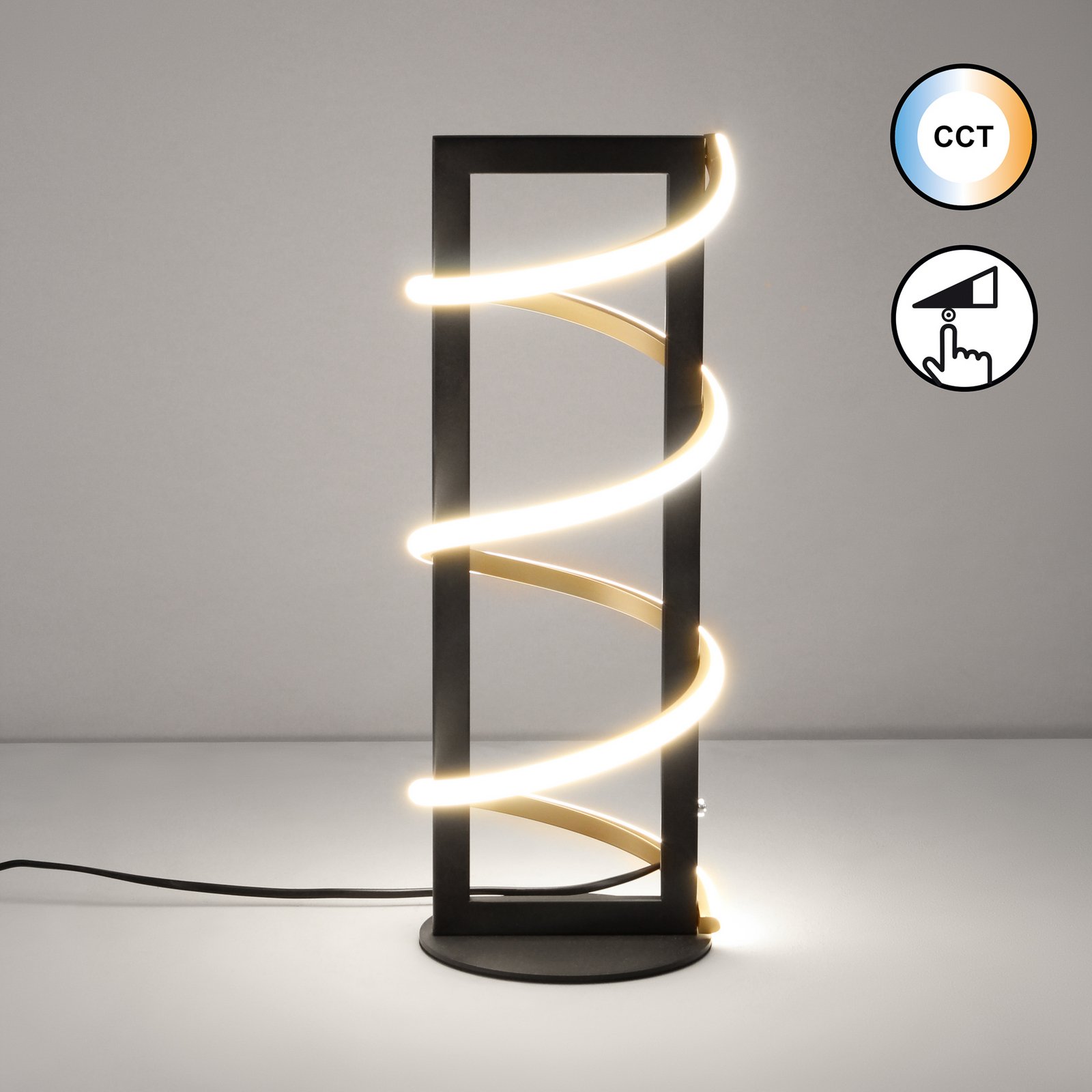 LED tafellamp Gwen, zwart, hoogte 45 cm, CCT, touchdimmer LED tafellamp Gwen, zwart, hoogte 45 cm, CCT, touchdimmer