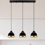 Hängeleuchte Yildo, linear, 3-flammig, schwarz/gold, Metall