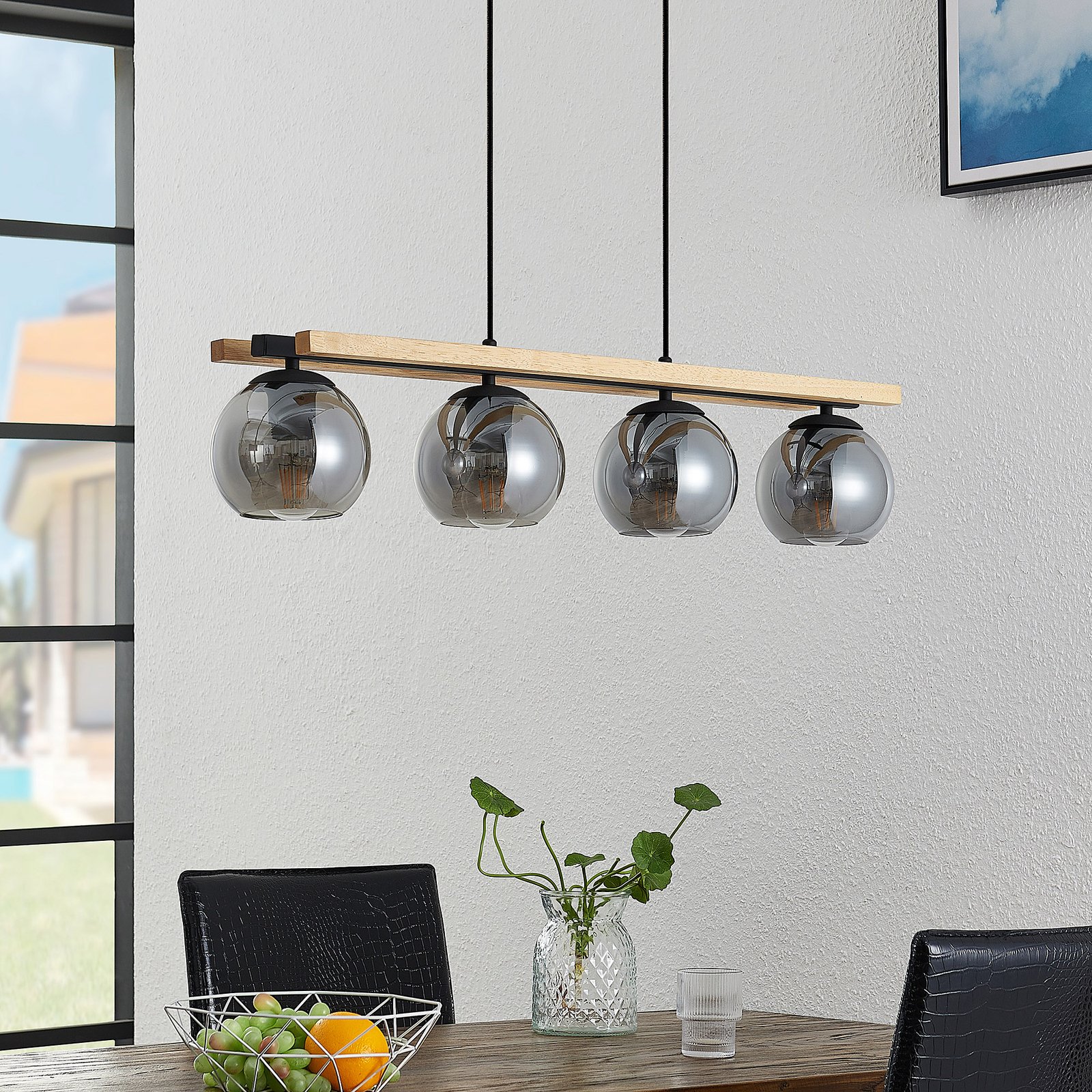 Philika Hanglamp Smoke/Wood/Black - Lindby