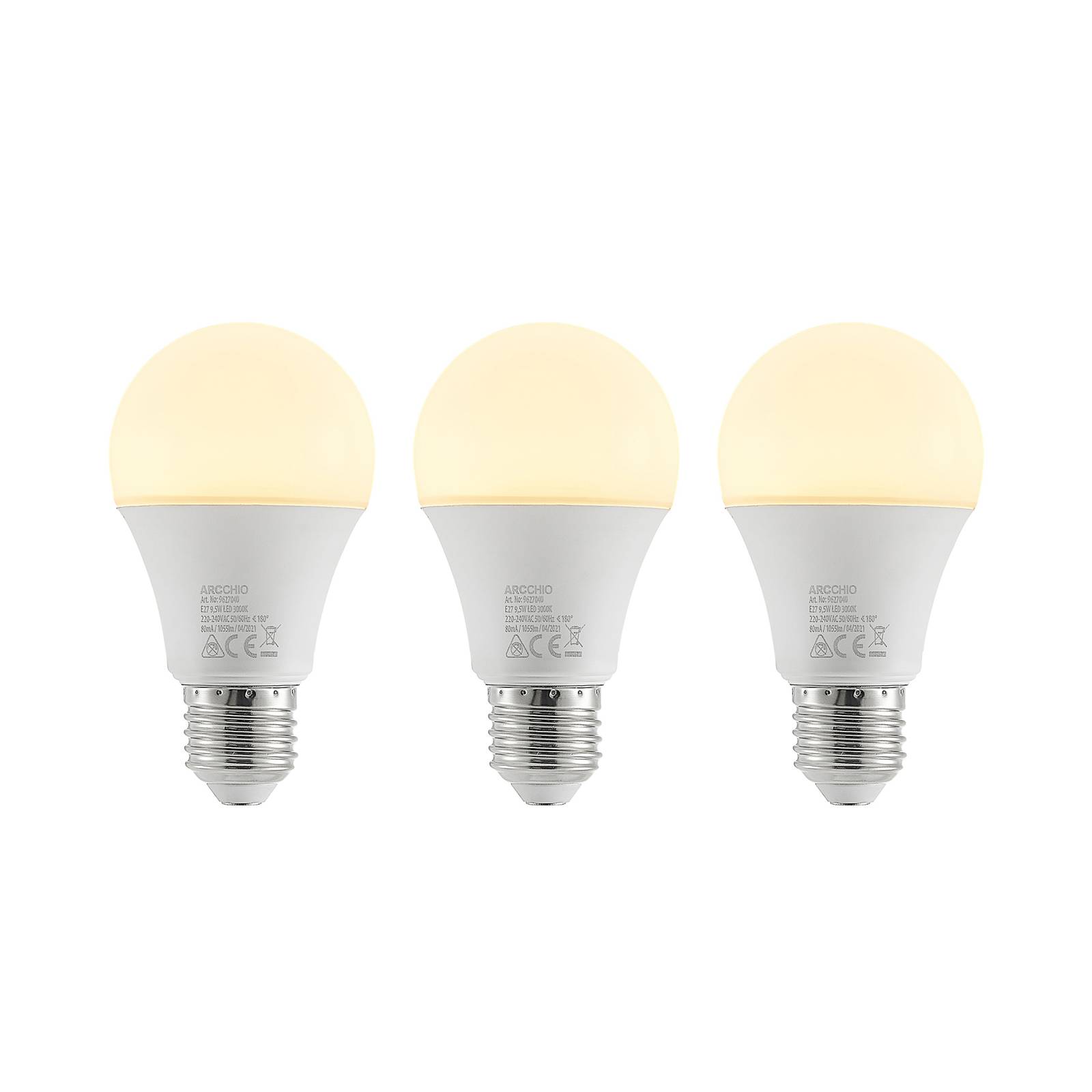 LED izzó E27 A60 9,5 W 3000 K opál, 3-as készlet