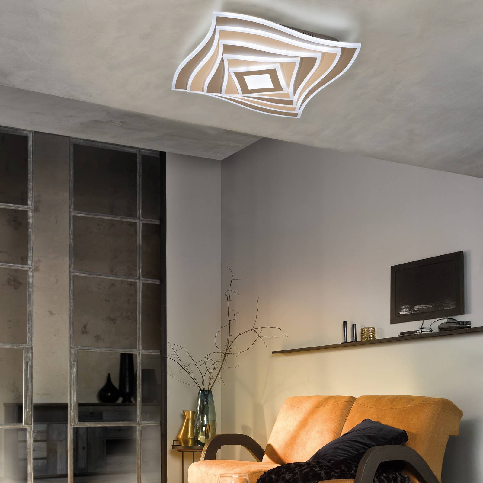 Fischer & Honsel Fischer & Honsel Hero Led Ceiling Lamp, Greige, 50x50 Cm Remote Control Cct Dimmable 