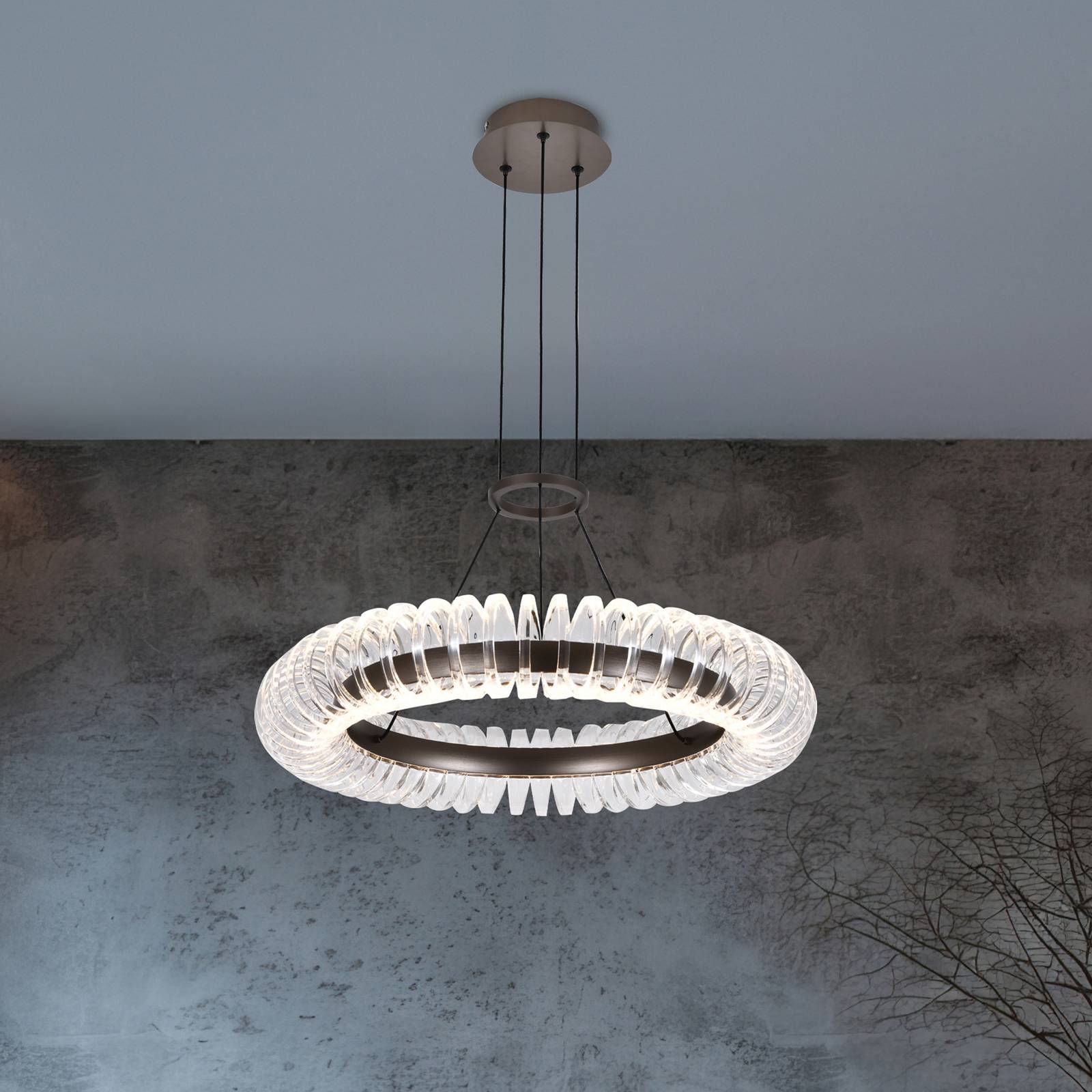 4337000 Viokef Alba Led Hanging Light, Brushed Grey/Clear, Ø 60 Cm, Metal/Acrylic