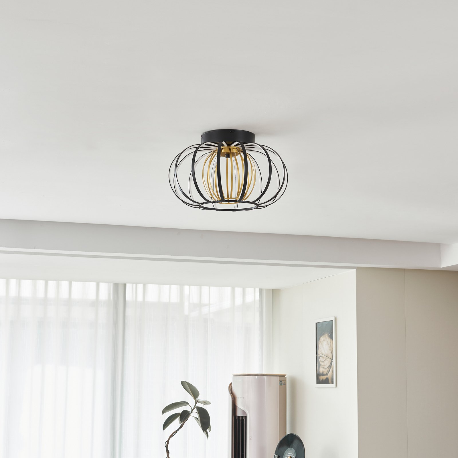 Lucande LED ceiling light Birger, height 24 cm, black/gold