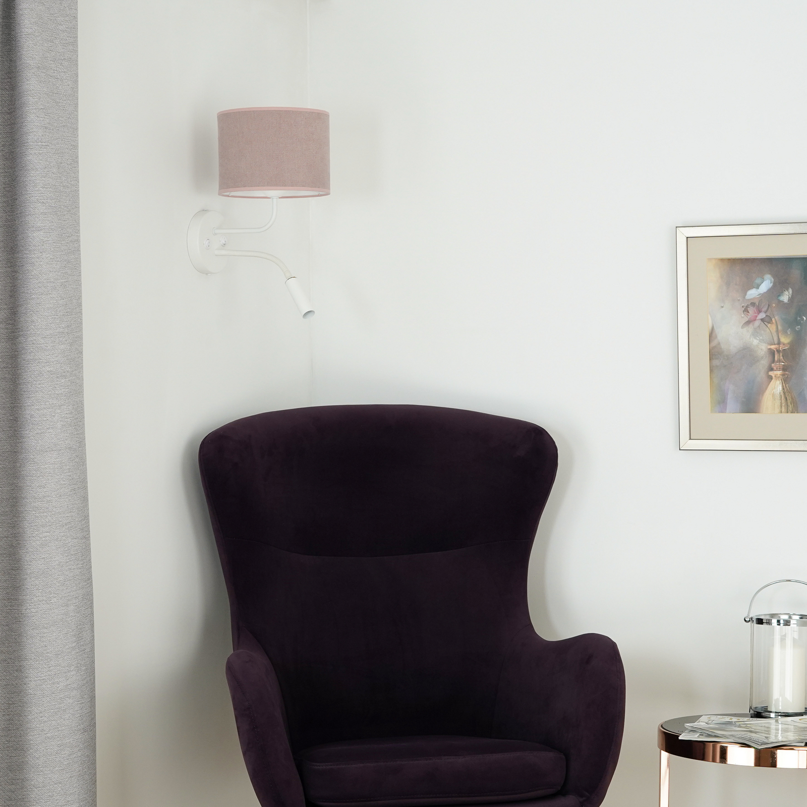 Roller wall light, Soro, white/pink, reading light