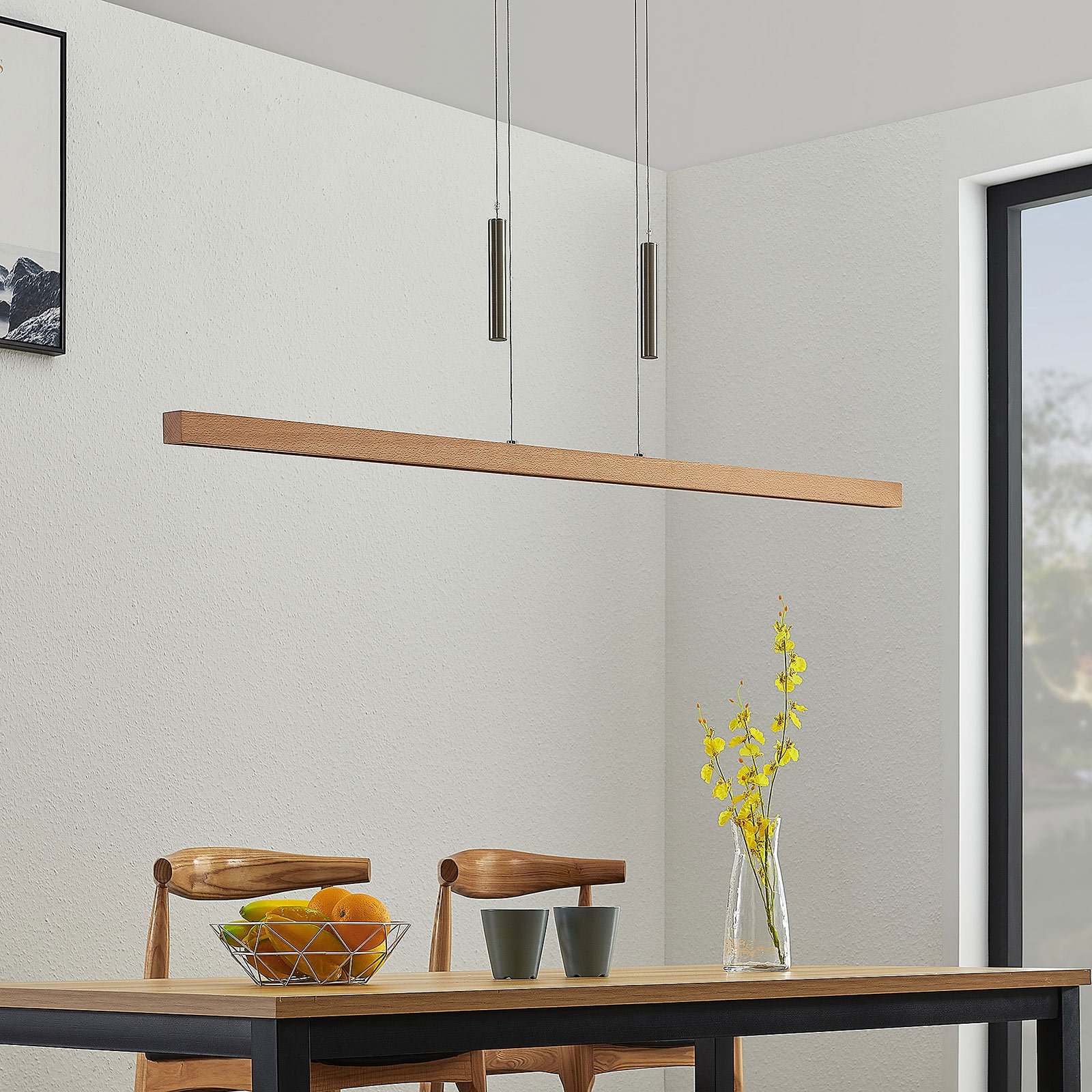 Tamlin LED wooden linear pendant lamp, beech