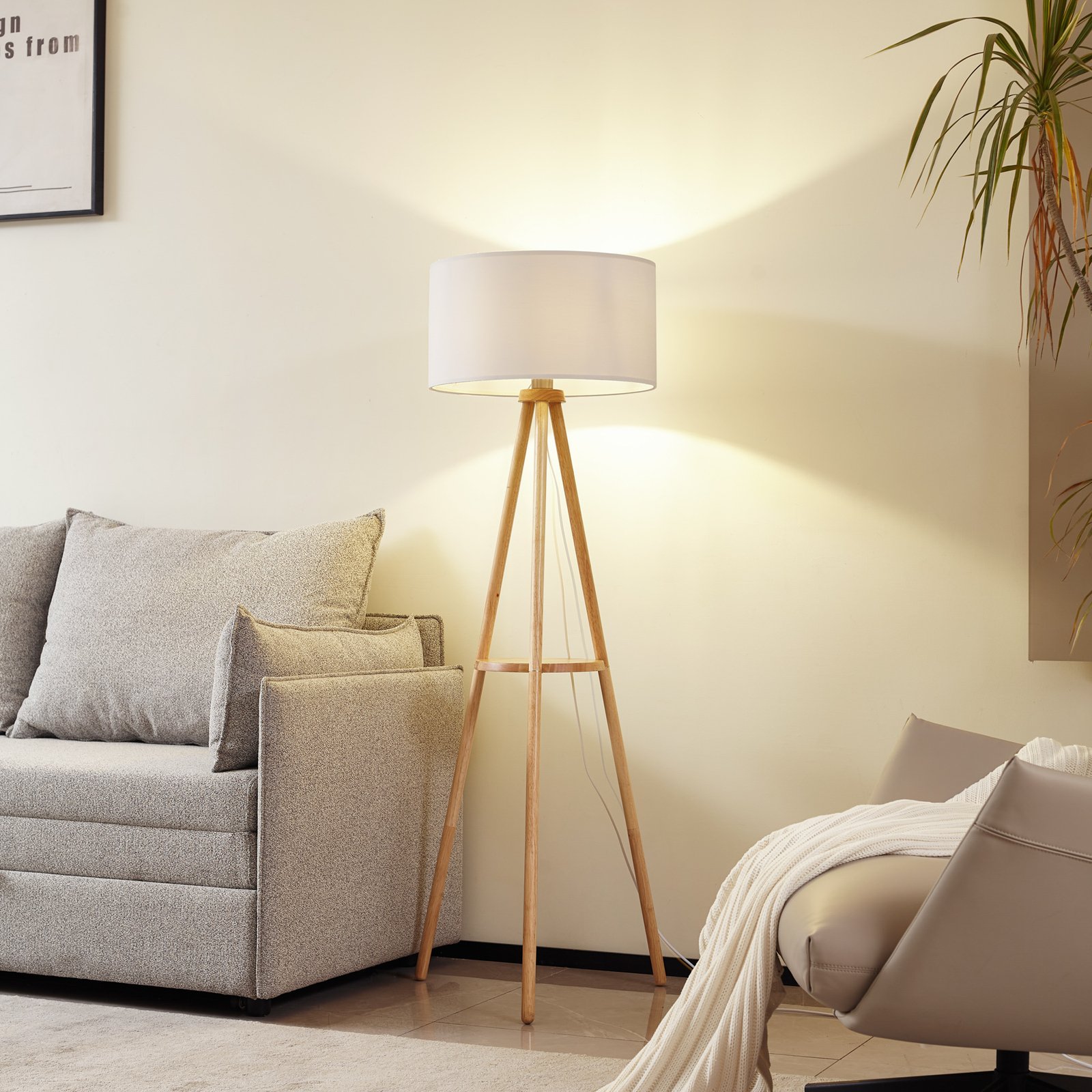 Lindby Adamio floor lamp, white, fabric, Ø 45.5 cm