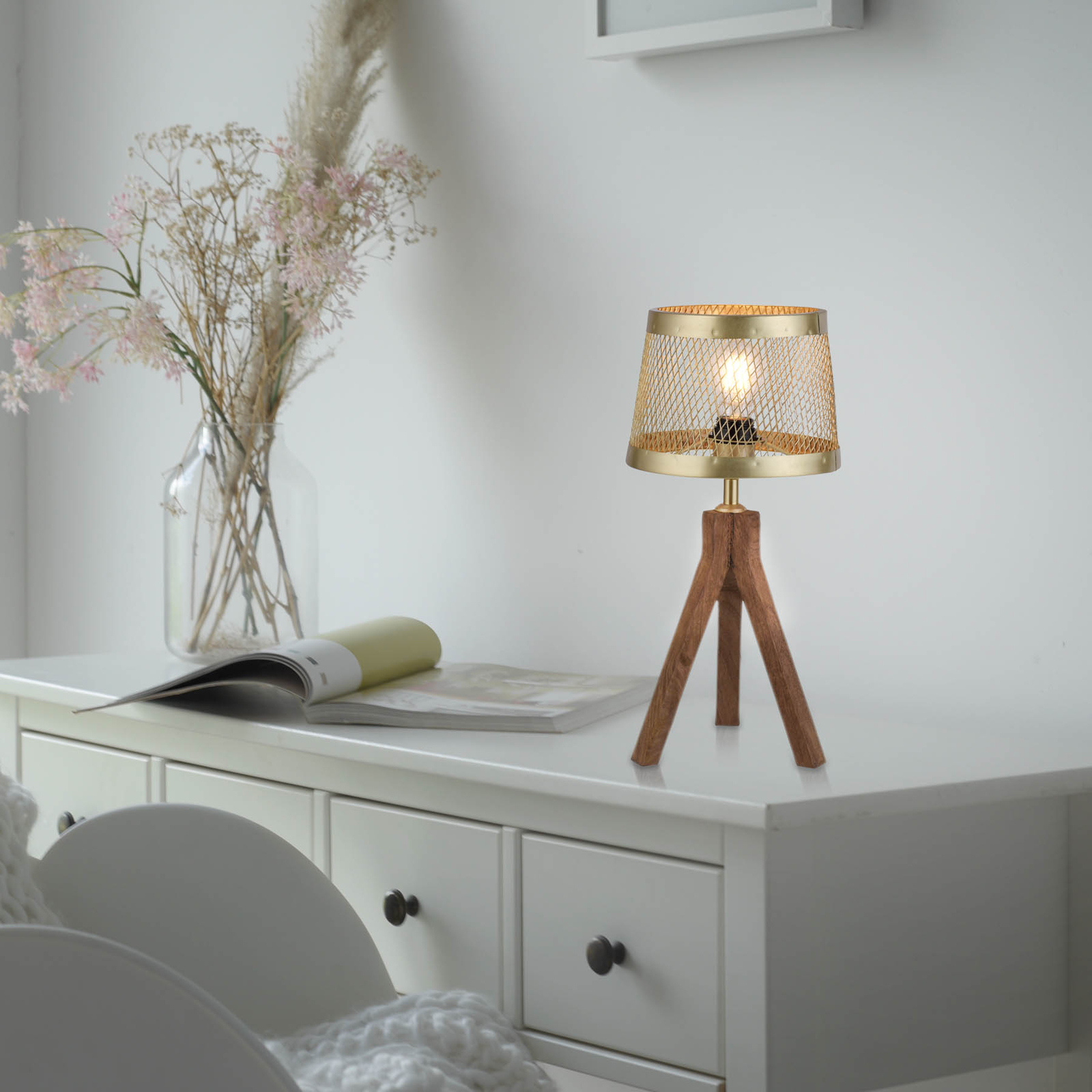 Frederik wooden table lamp, tripod