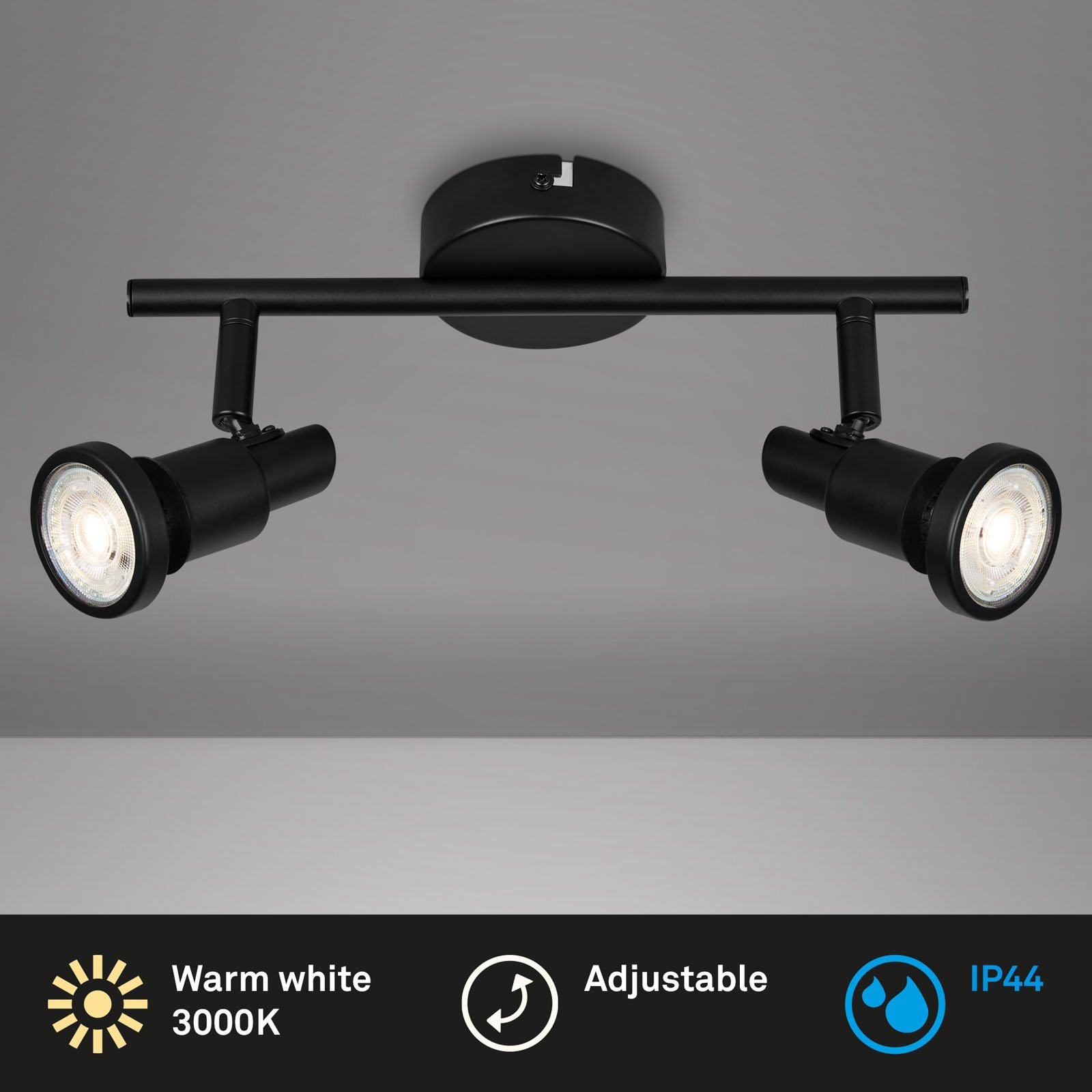 Flamo LED downlight IP44 2-bulb adjustable black