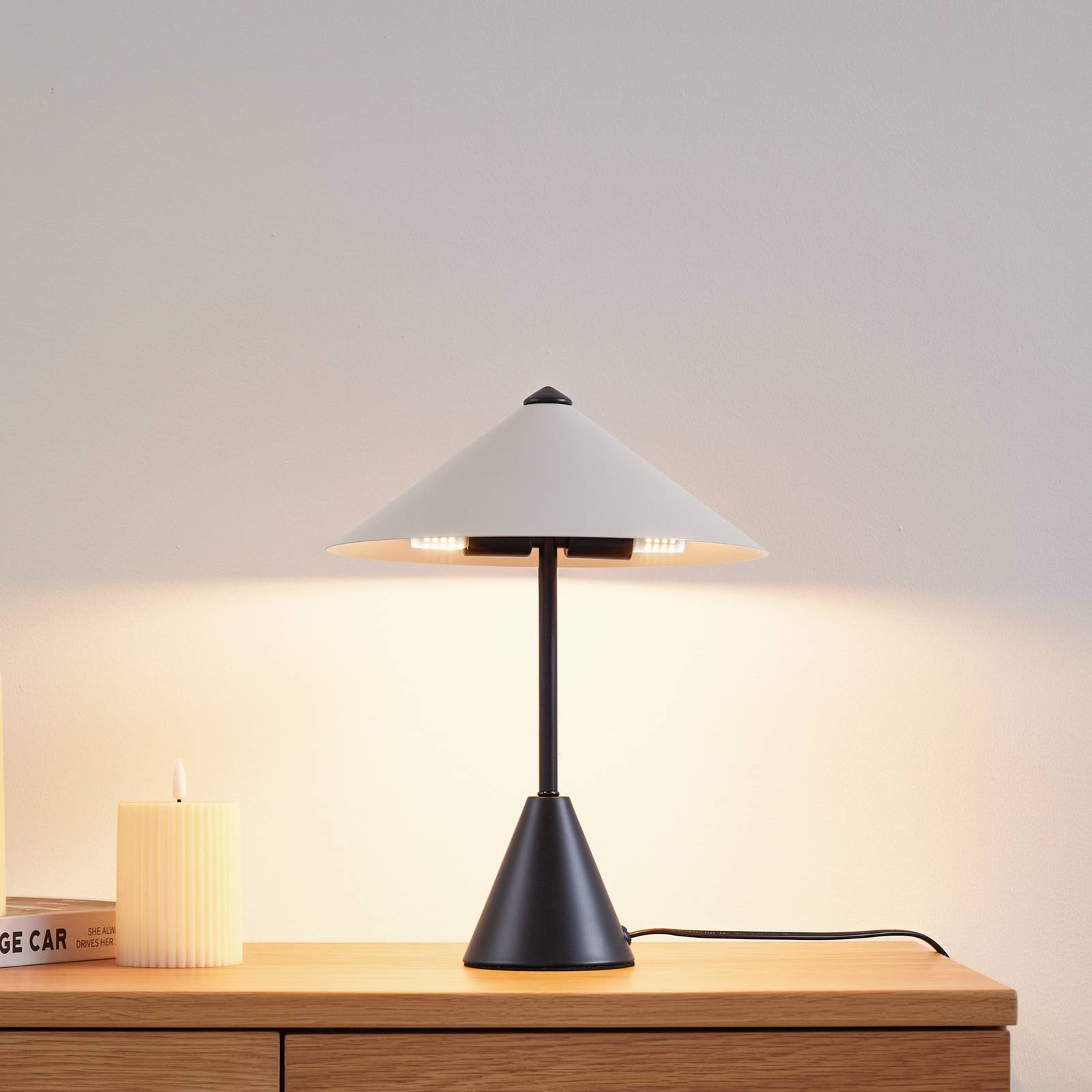 Lindby Tischleuchte Norvik, Höhe 35 cm, schwarz/grau, Metall günstig online kaufen