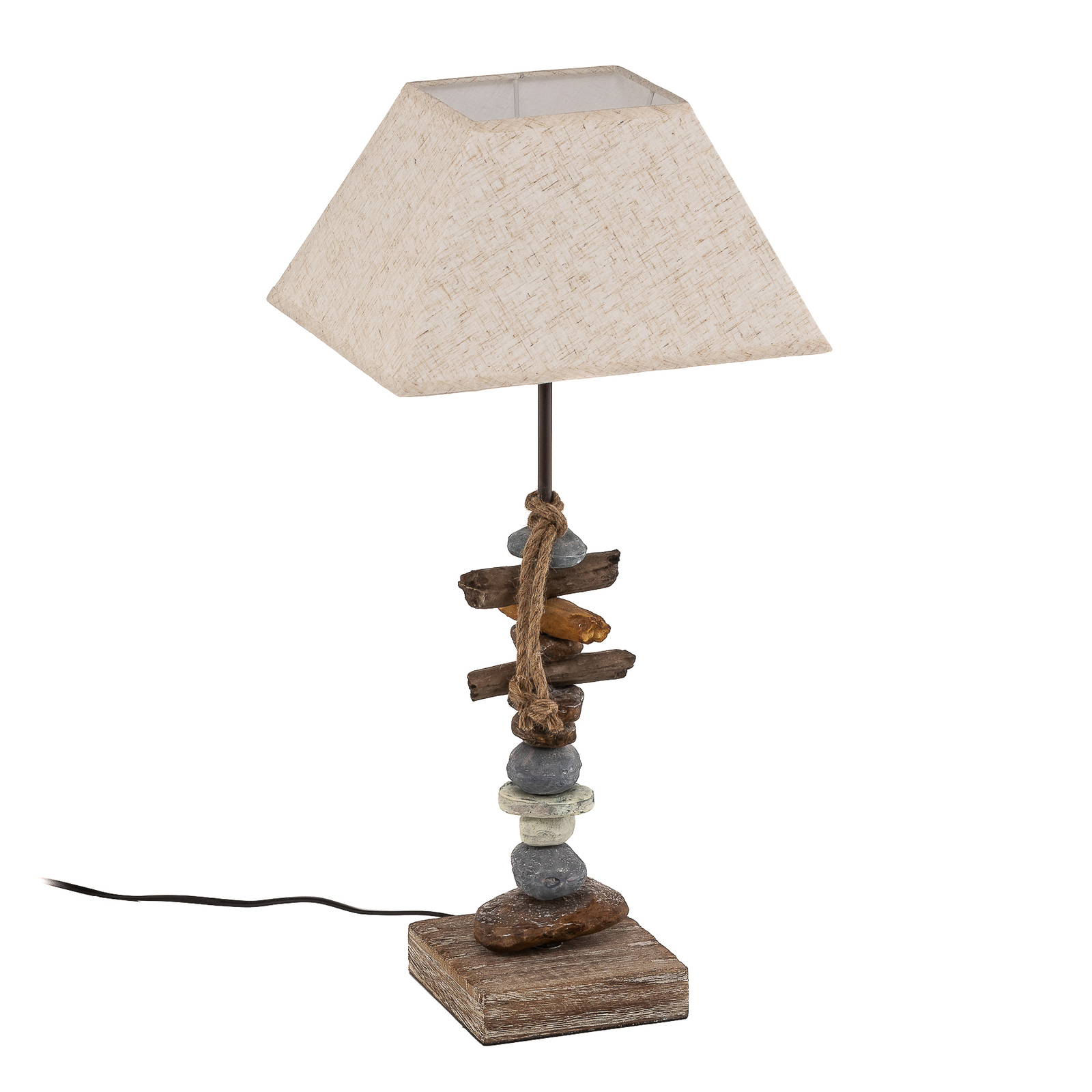 Lámpara de mesa Seregon con decoración de piedra, altura 63 cm
