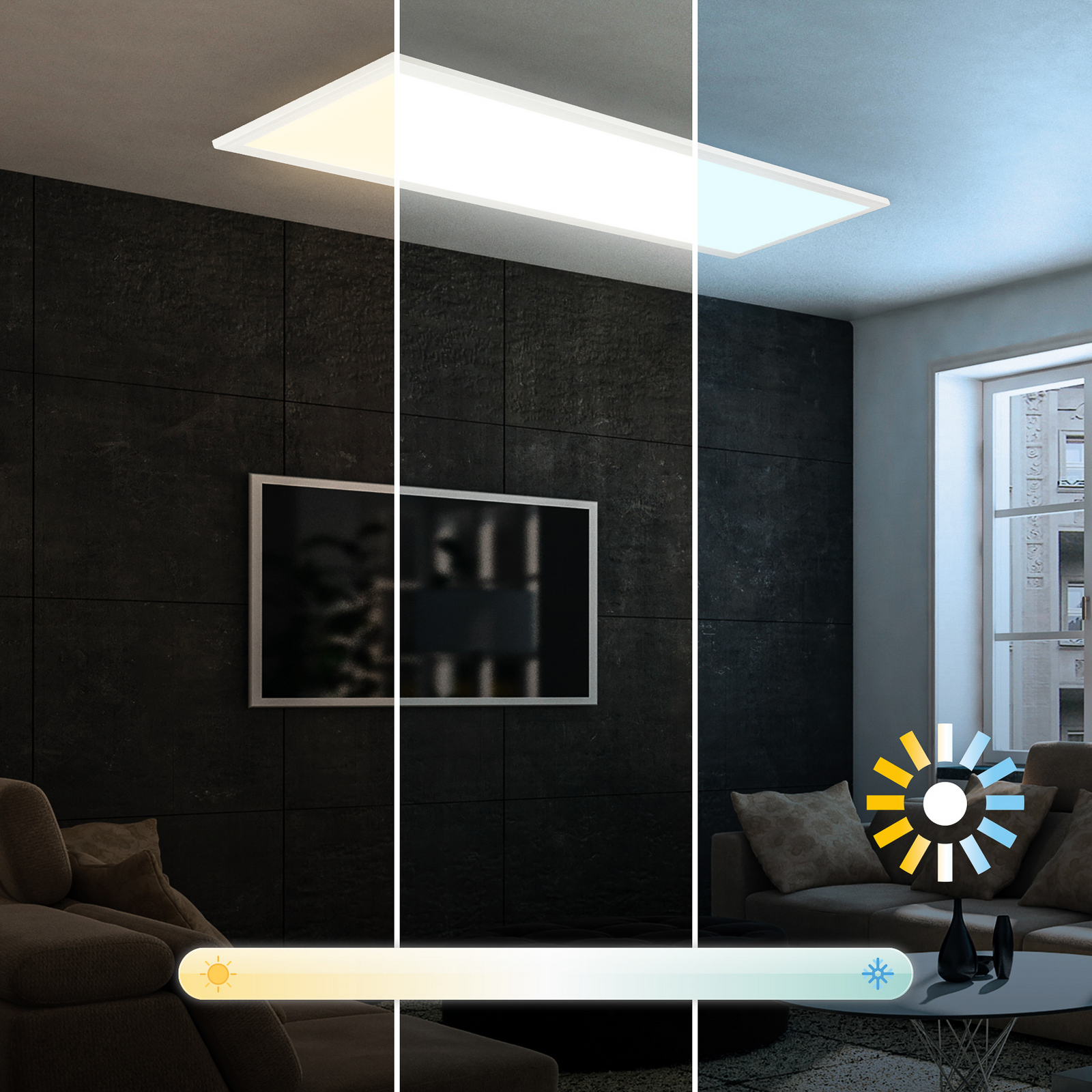 Panneau LED Piatto CCT, IP44, 100 x 25 cm, télécommande, blanc