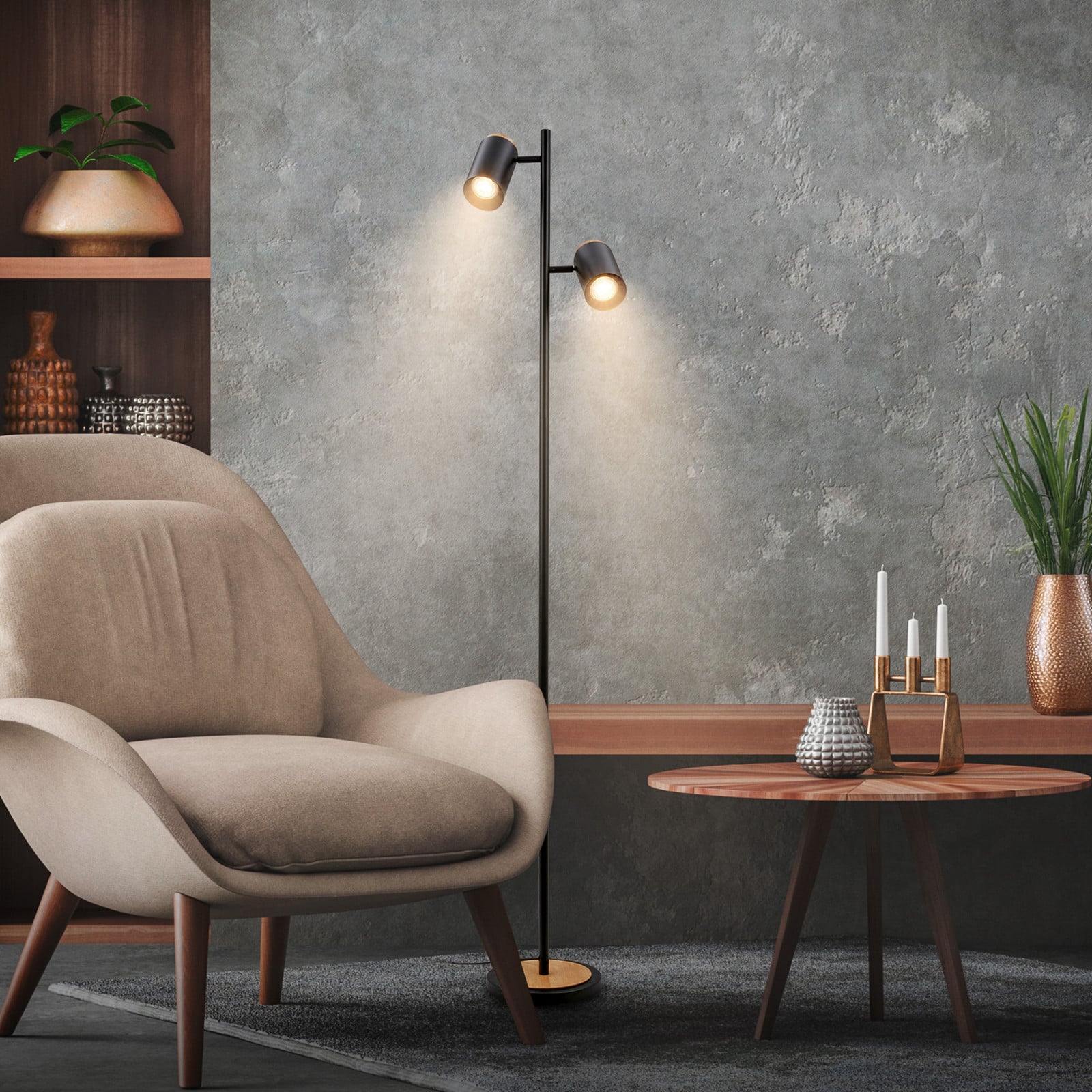 Briloner Lampadar Duta negru/lemn deschis înălțime 160 cm metal/lemn - Camera de zi / sufragerie - Modern - negru lemn deschis