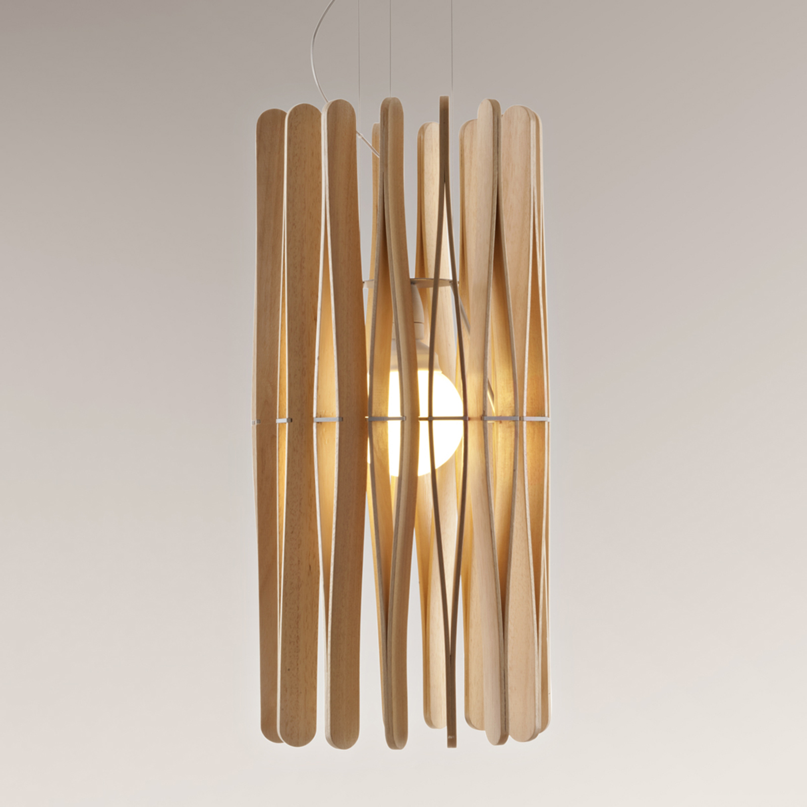 Fabbian Stick Holz-Hängeleuchte, zylindrisch
