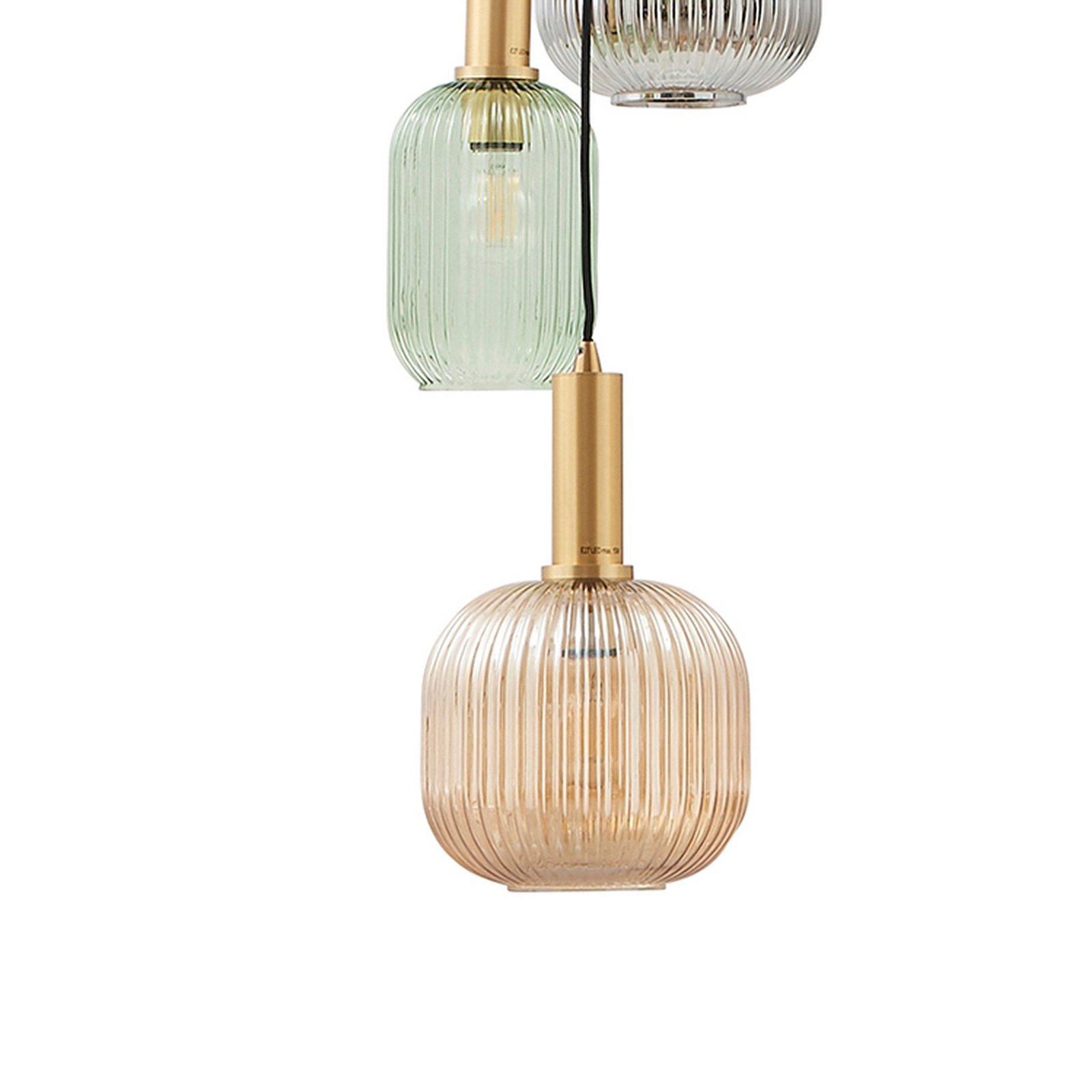 Lindby Doroteo pendant light, 6-bulb, green/amber/grey, glass