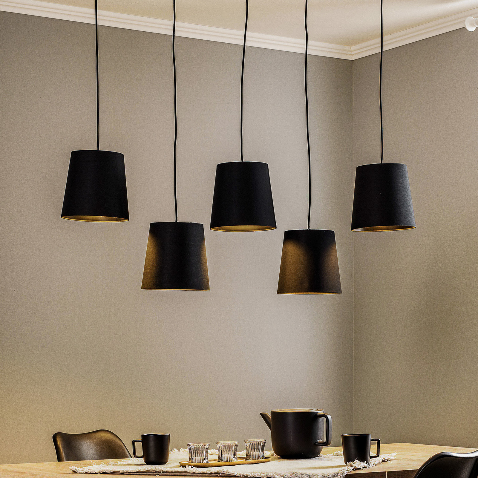 Lucande Thamila lampă suspendată negru fier - Camera de zi / sufragerie - modern - Țesătură / Textil