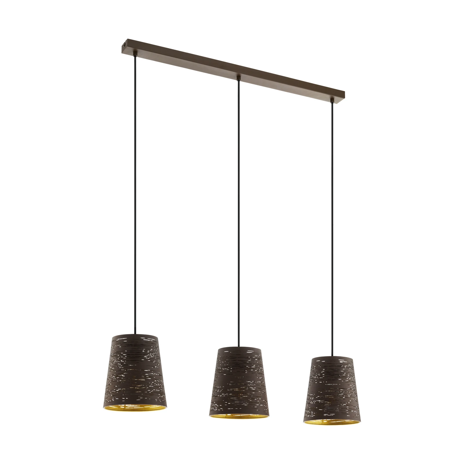 Pendellampe Segezia, mokka-/goldfarben, Länge 88 cm, 3-flg.