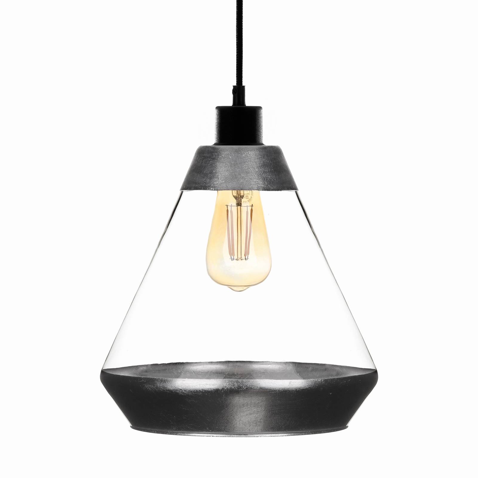 E-shop Závesná lampa Lonceng zo skla, dekór strieborná