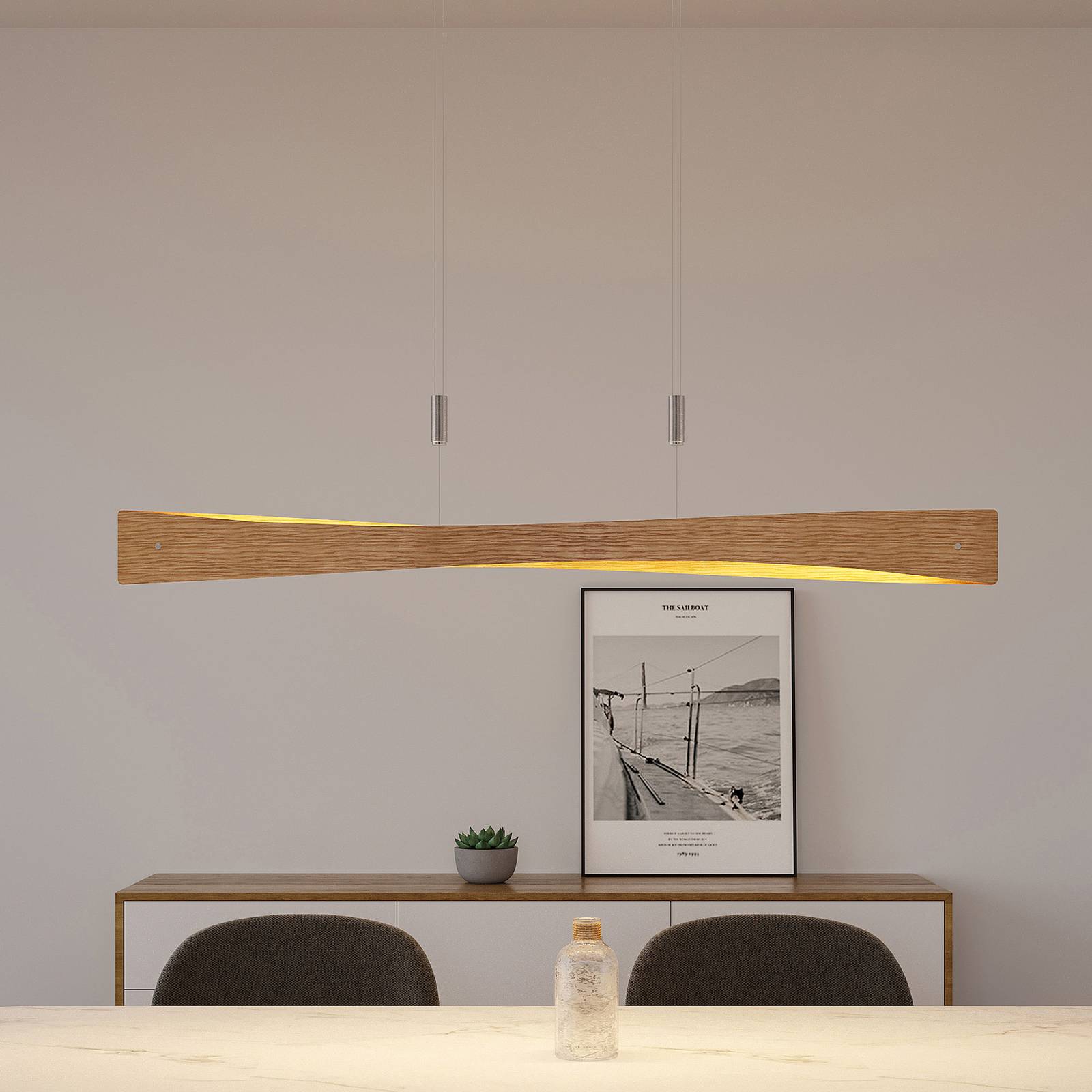 Lampa wisząca LED Lindby Beazina, dąb, metal, 118cm