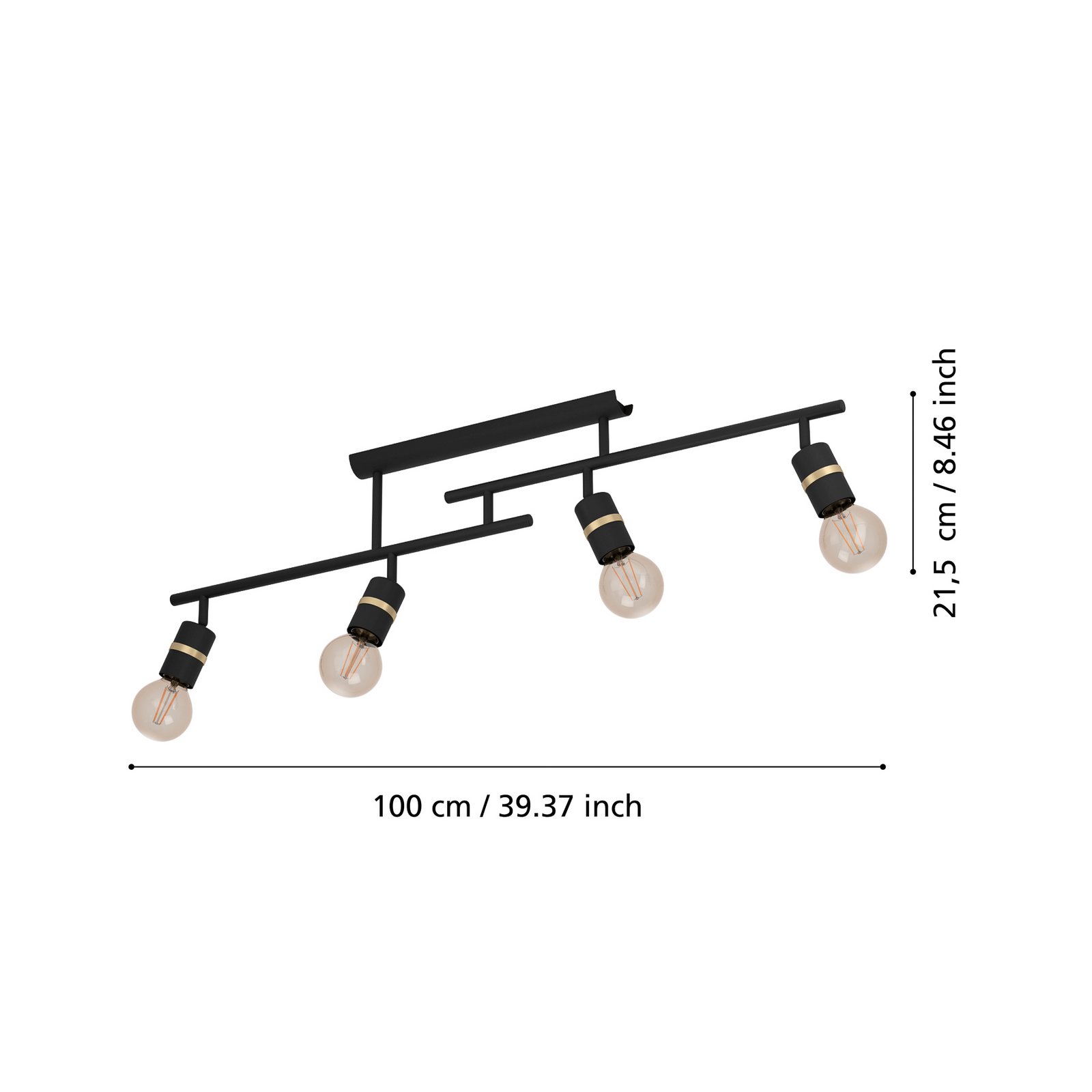 Lurone taklampe, svart, med fire flammer