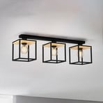 Libertad plafón, longitud 86 cm, negro/madera 3 luces.