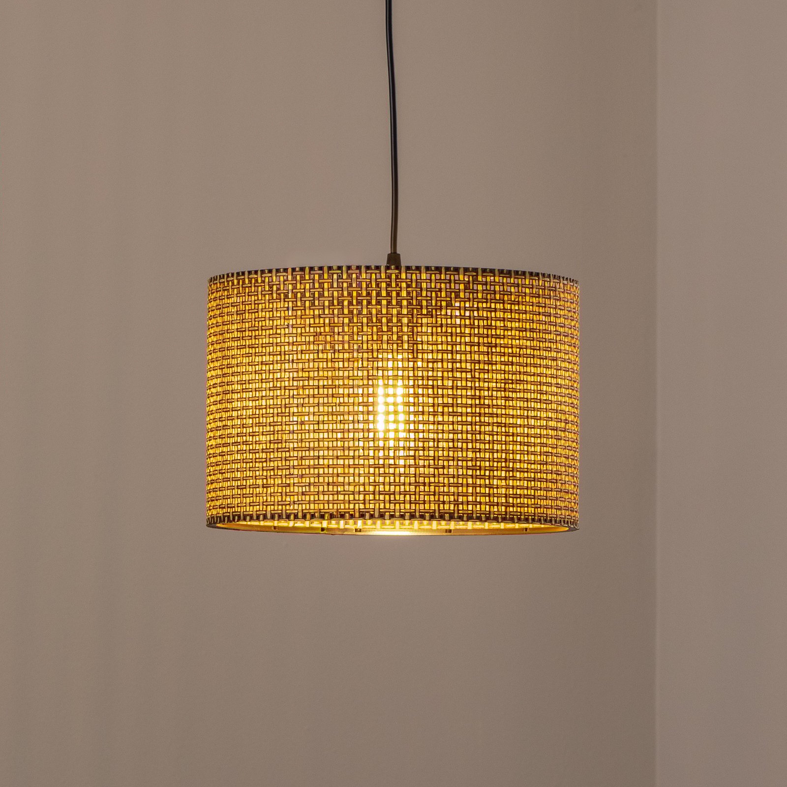 Nara lógó világítás, barna mintás, szövet, Ø 30 cm