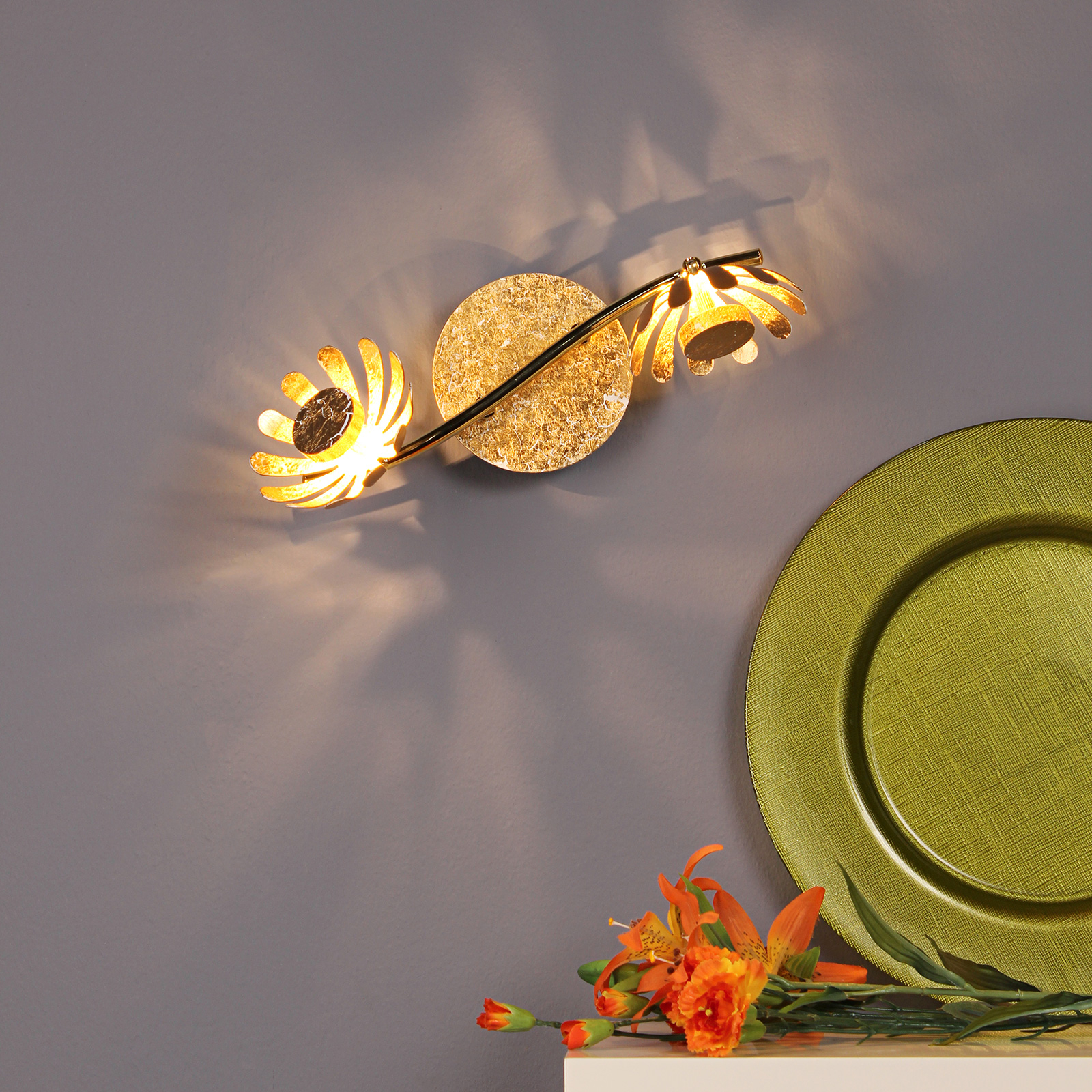 Bloom LED wall light, twobulb gold Lights.co.uk