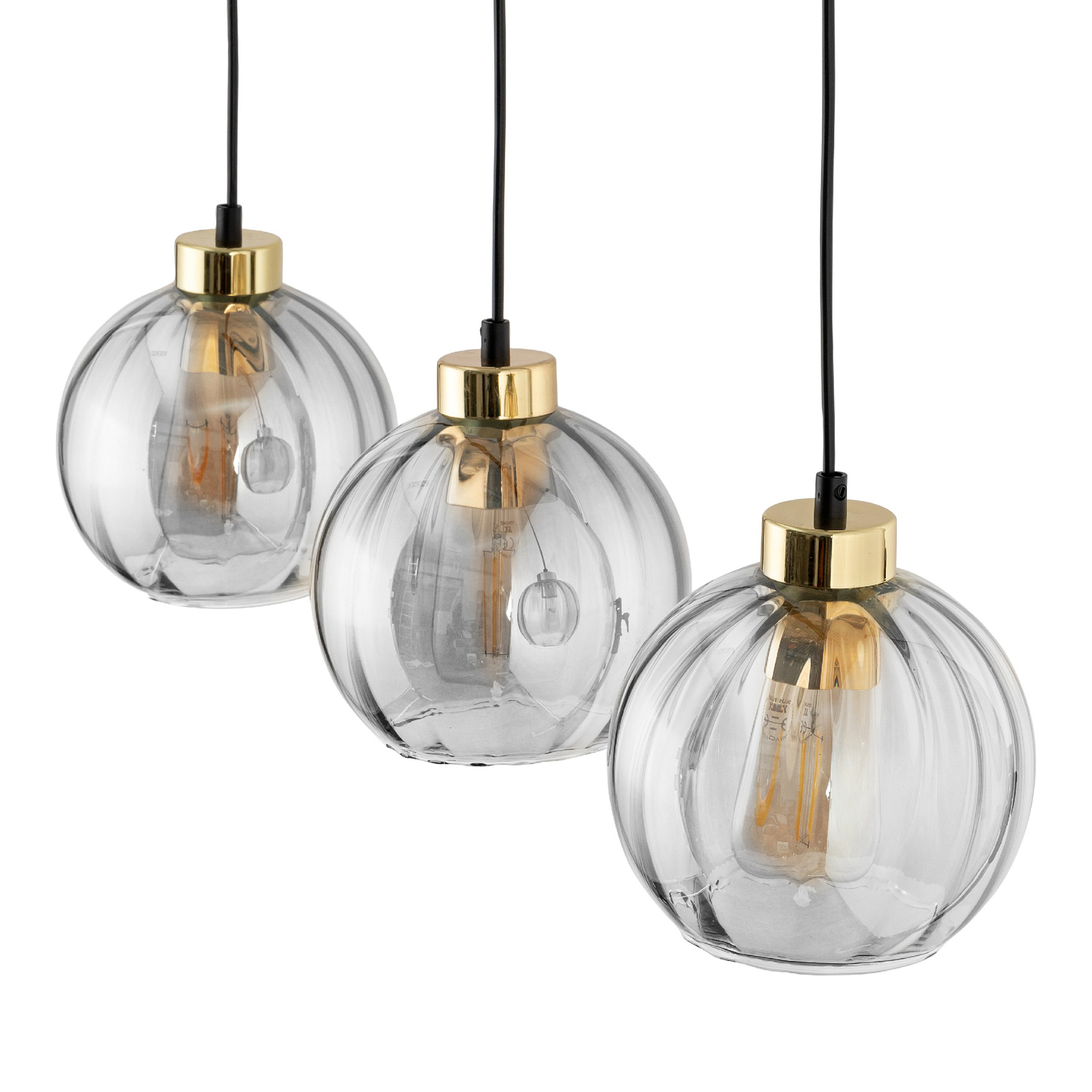 Devi pendant light, transparent, 3-bulb, linear