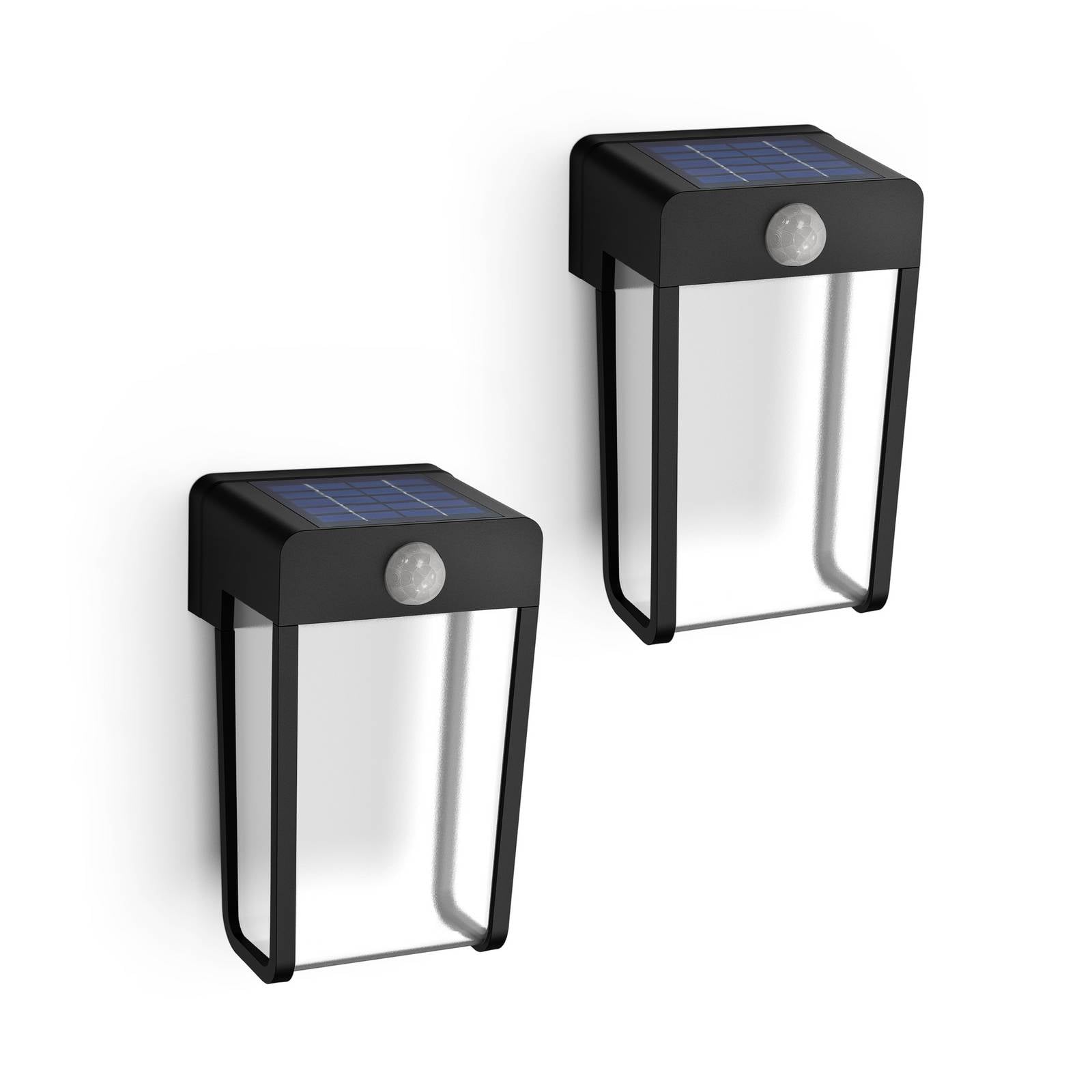 Philips LED-Solar-Wandleuchte Shroud, schwarz/klar, 2er-Pack