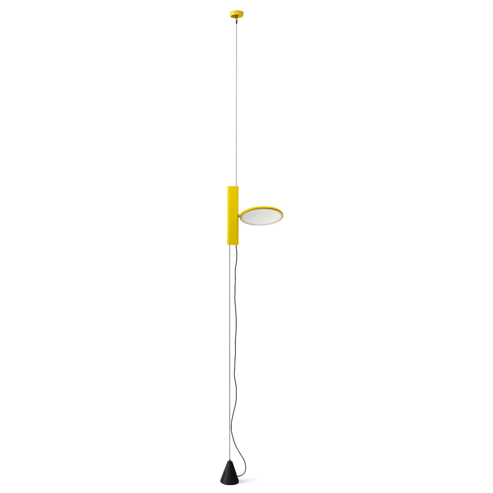 Stojąca lampa LED OK z zawieszonym kloszem, żółta
